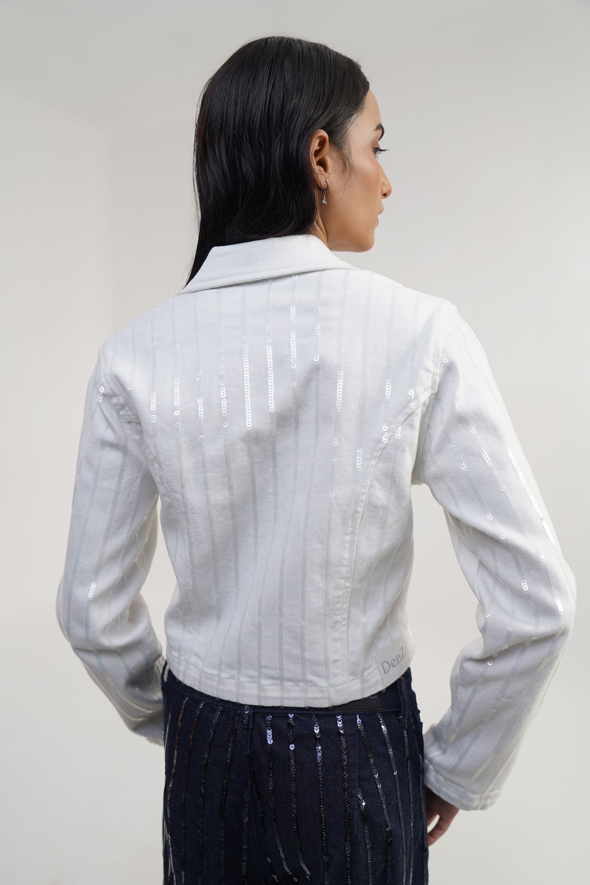 Crystal Rider Jacket | Sequin Stripe Biker Cropped Jacket