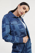Urban Blue  Bastion | Laser Drill Printed Denim Crop Jacket