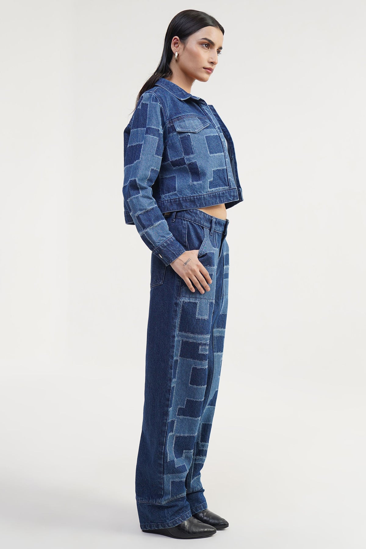 Urban Blue  Bastion | Laser Drill Printed Denim Crop Jacket