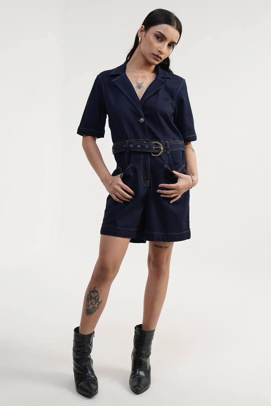 Cowgirl PLAY | Rinse Wash Short Jumpsuit with Belt