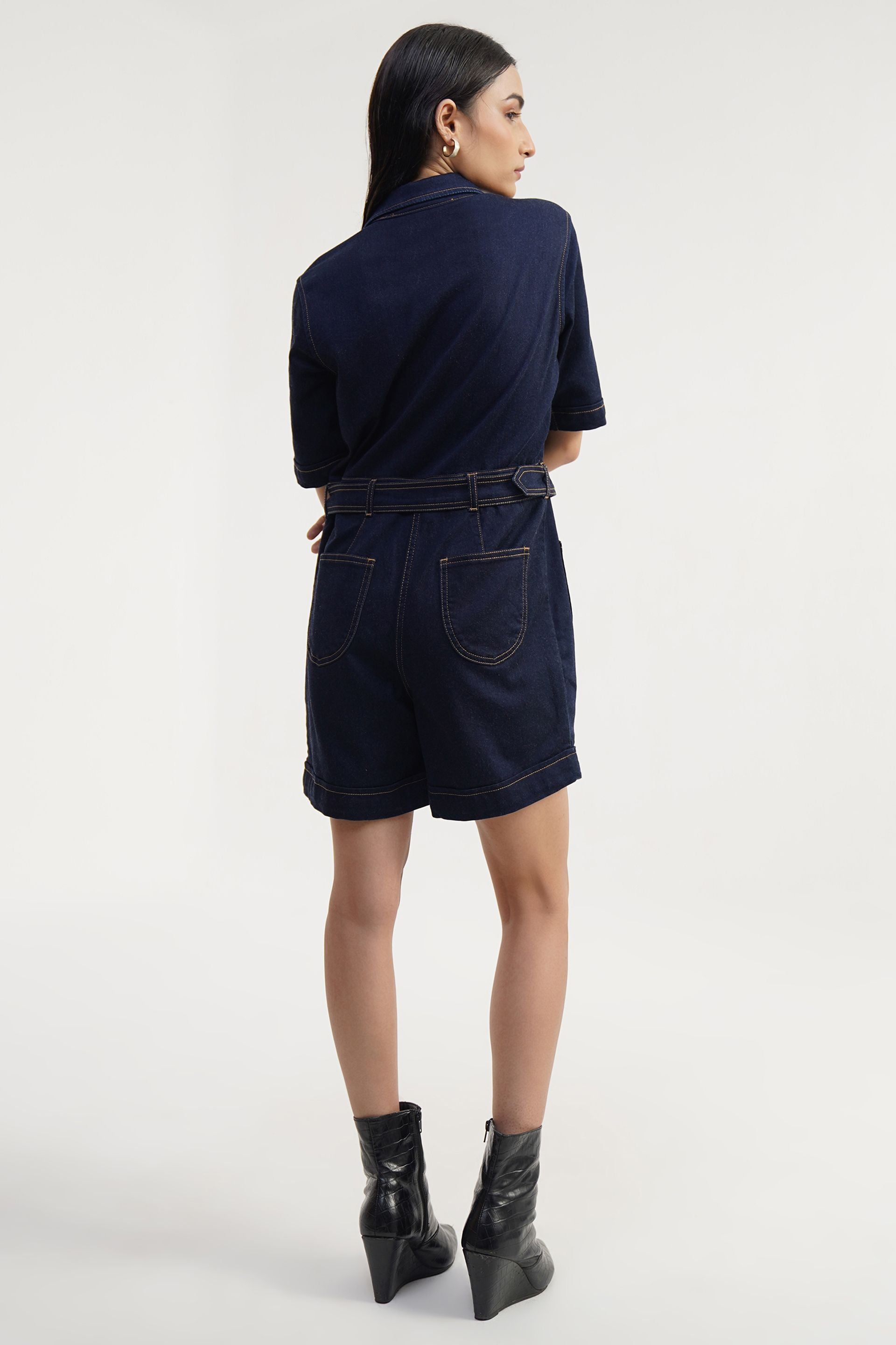Cowgirl PLAY | Rinse Wash Short Jumpsuit with Belt