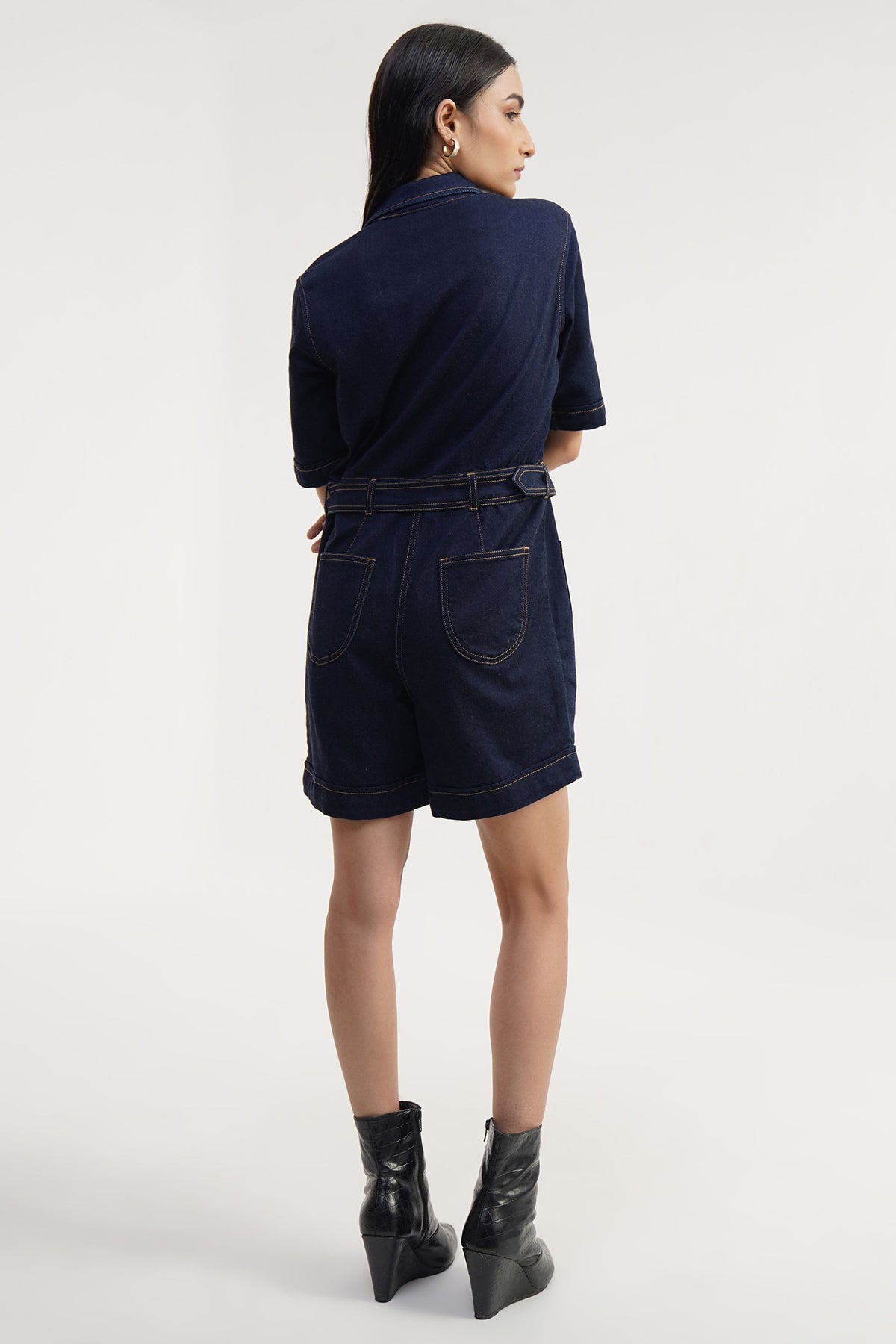 Cowgirl PLAY | Rinse Wash Short Jumpsuit with Belt