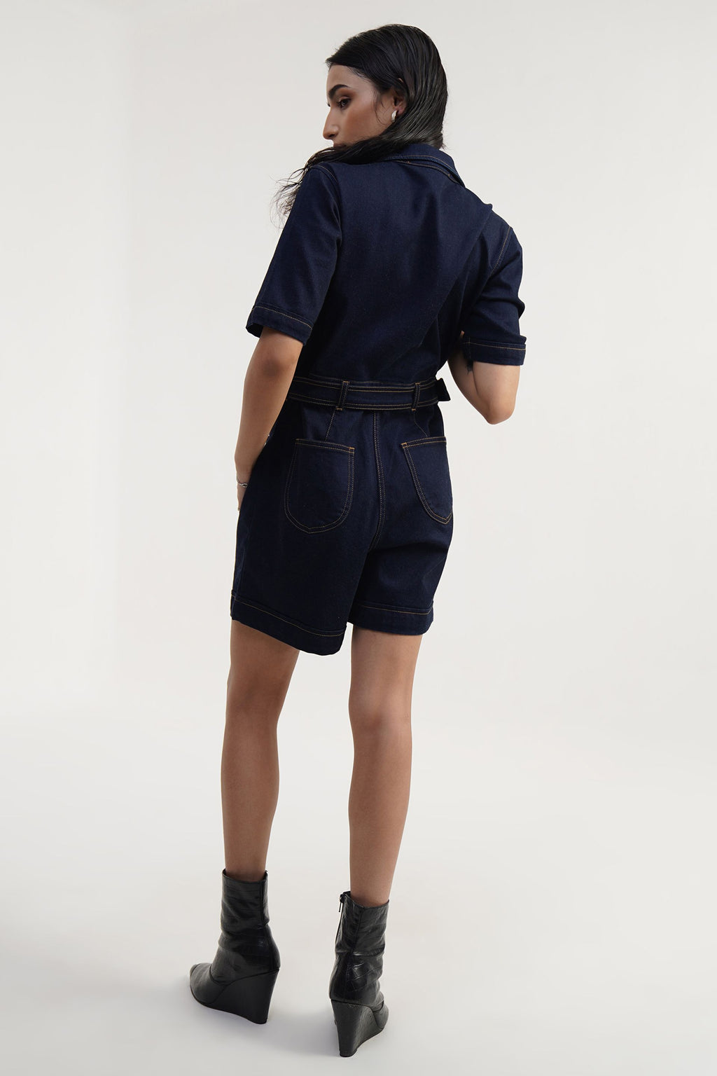 Cowgirl PLAY | Rinse Wash Short Jumpsuit with Belt