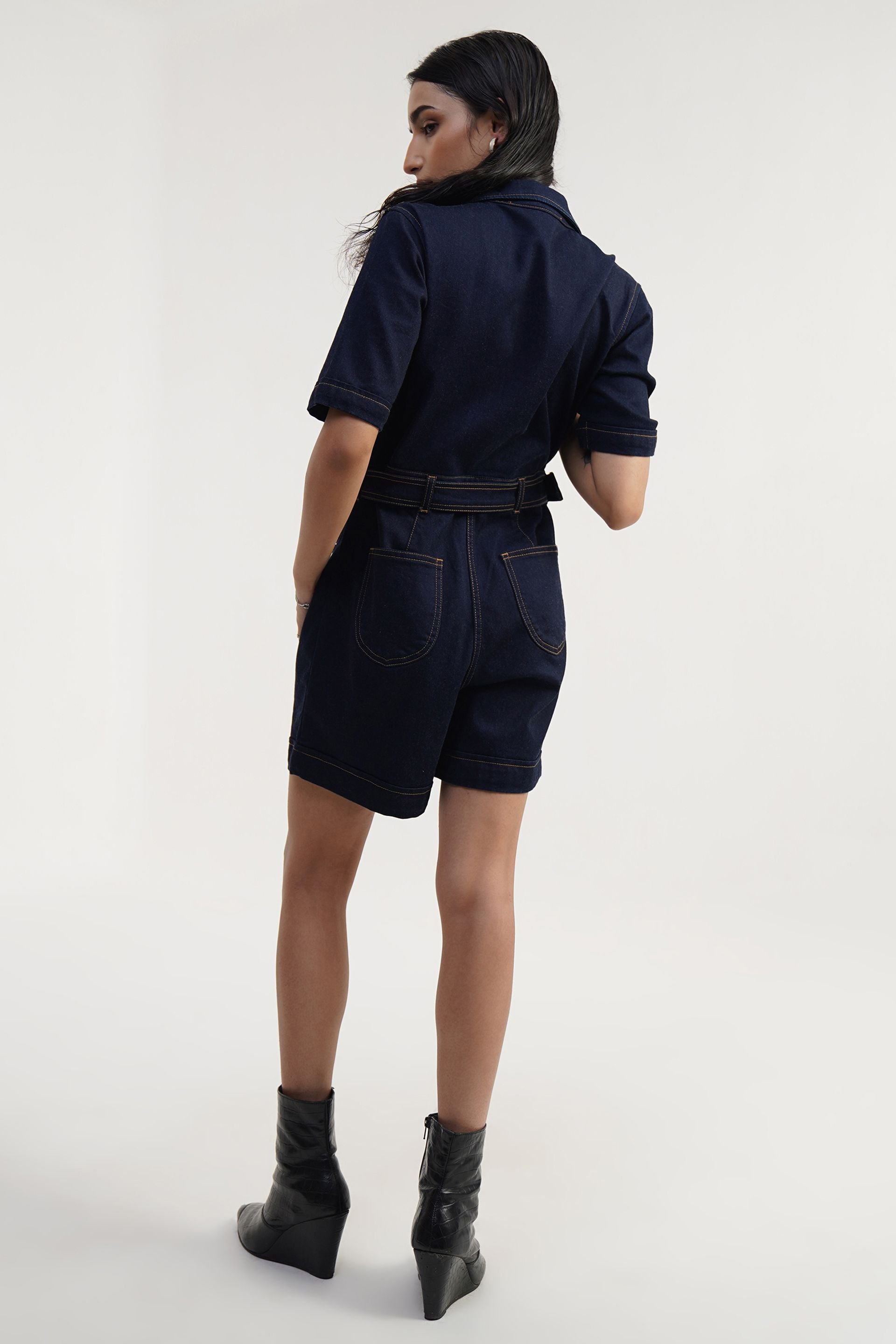 Cowgirl PLAY | Rinse Wash Short Jumpsuit with Belt