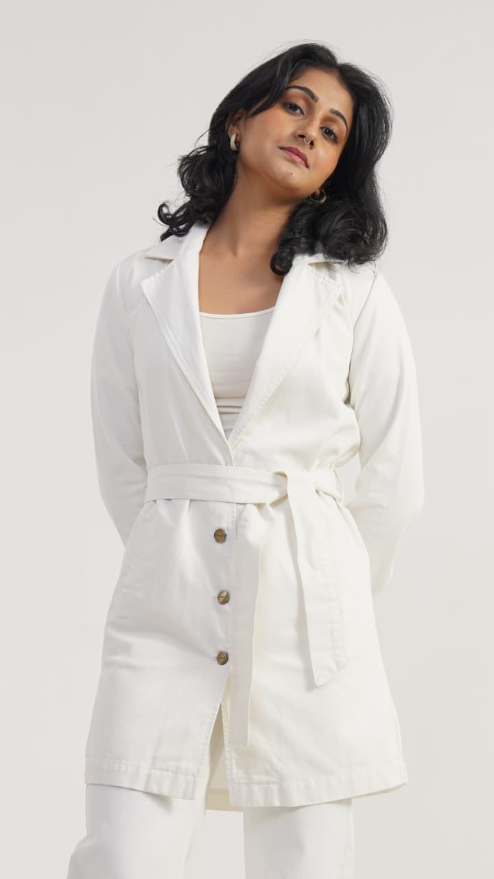 Off-white beige regular fit stretchable cotton fabric top, 100% cotton, minimal look, sizes XS-XL, made in India