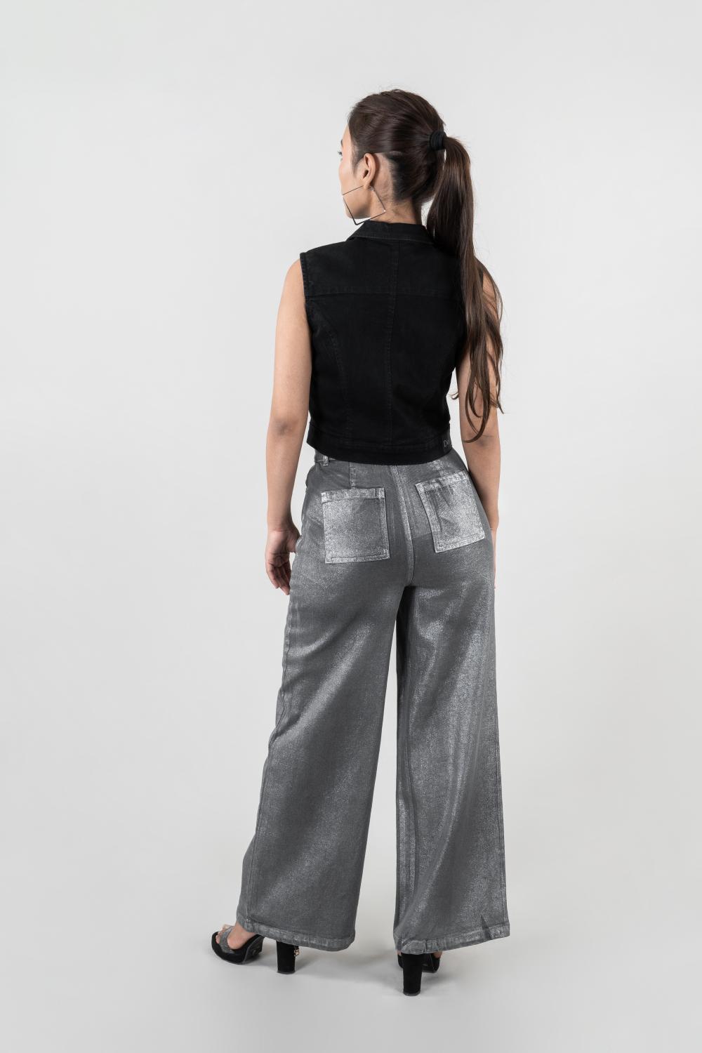 Grey Gleam | Denim Silver Foil Jeans