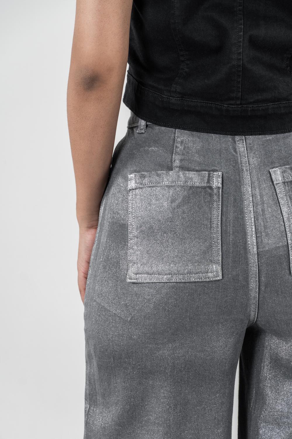 Grey Gleam | Denim Silver Foil Jeans