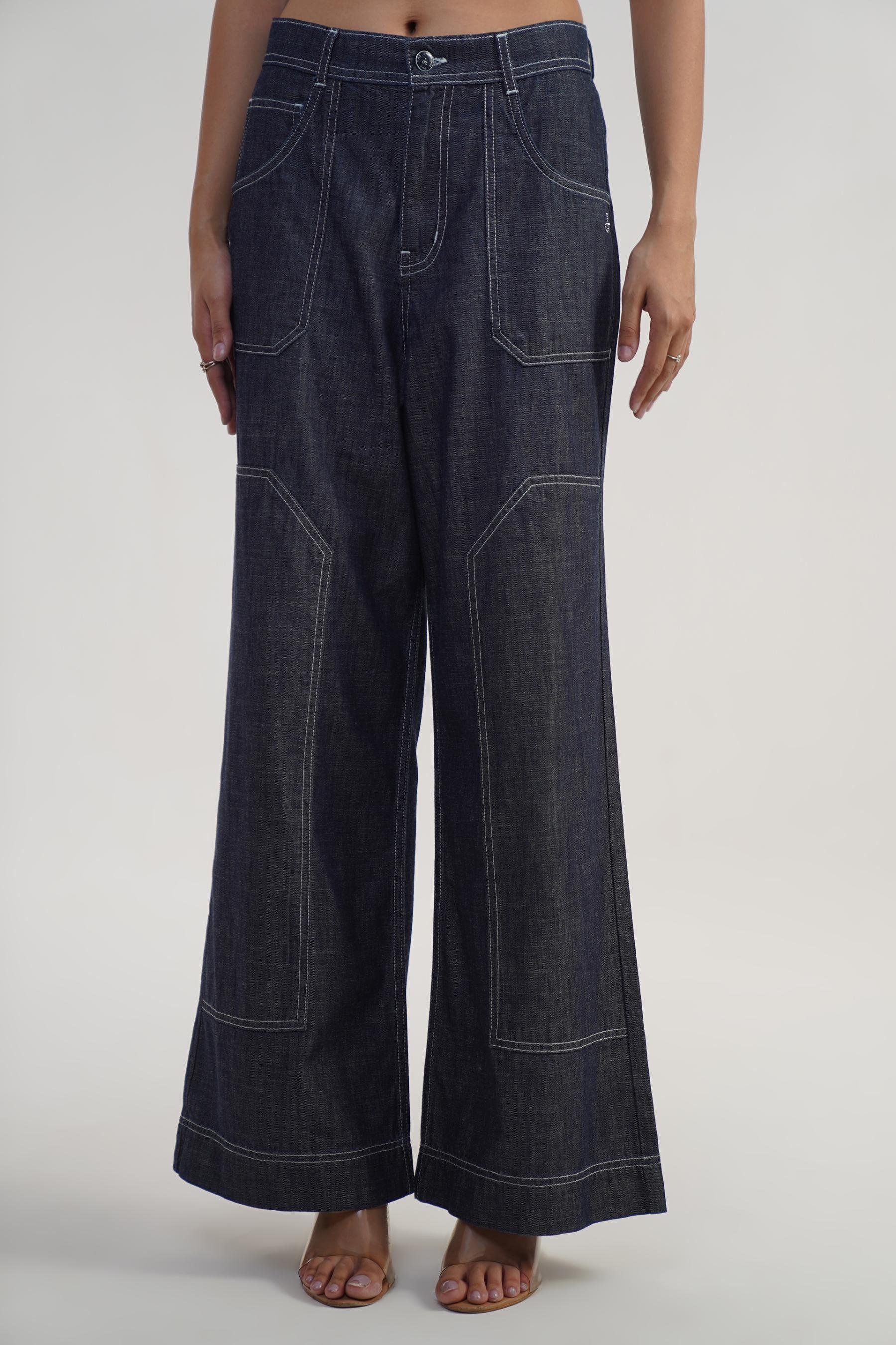 Women’s dark navy blue straight fit denim jeans, 100% cotton, urban style, sizes 26-34, made in India