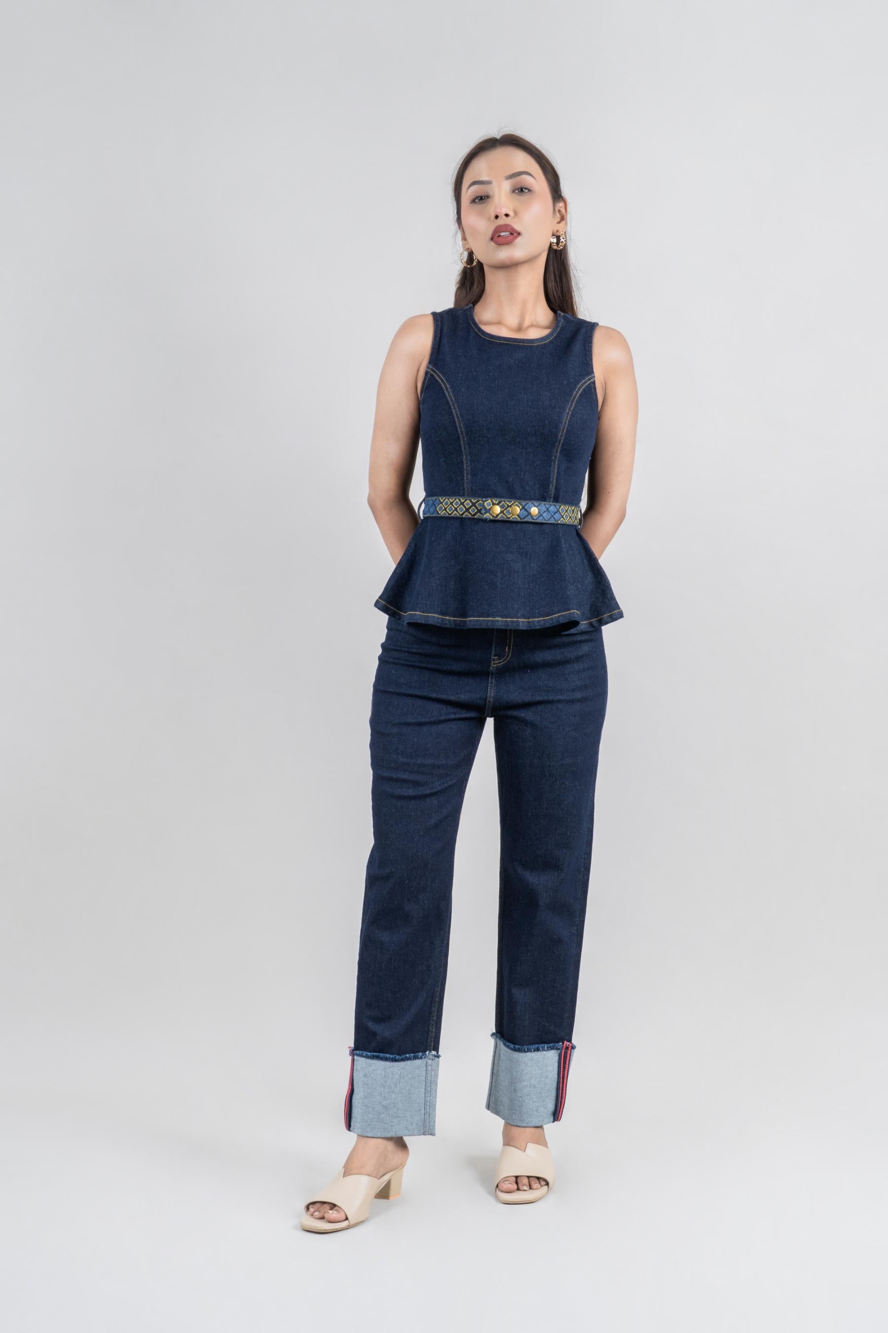 Ember Peplum | Belted Denim Top