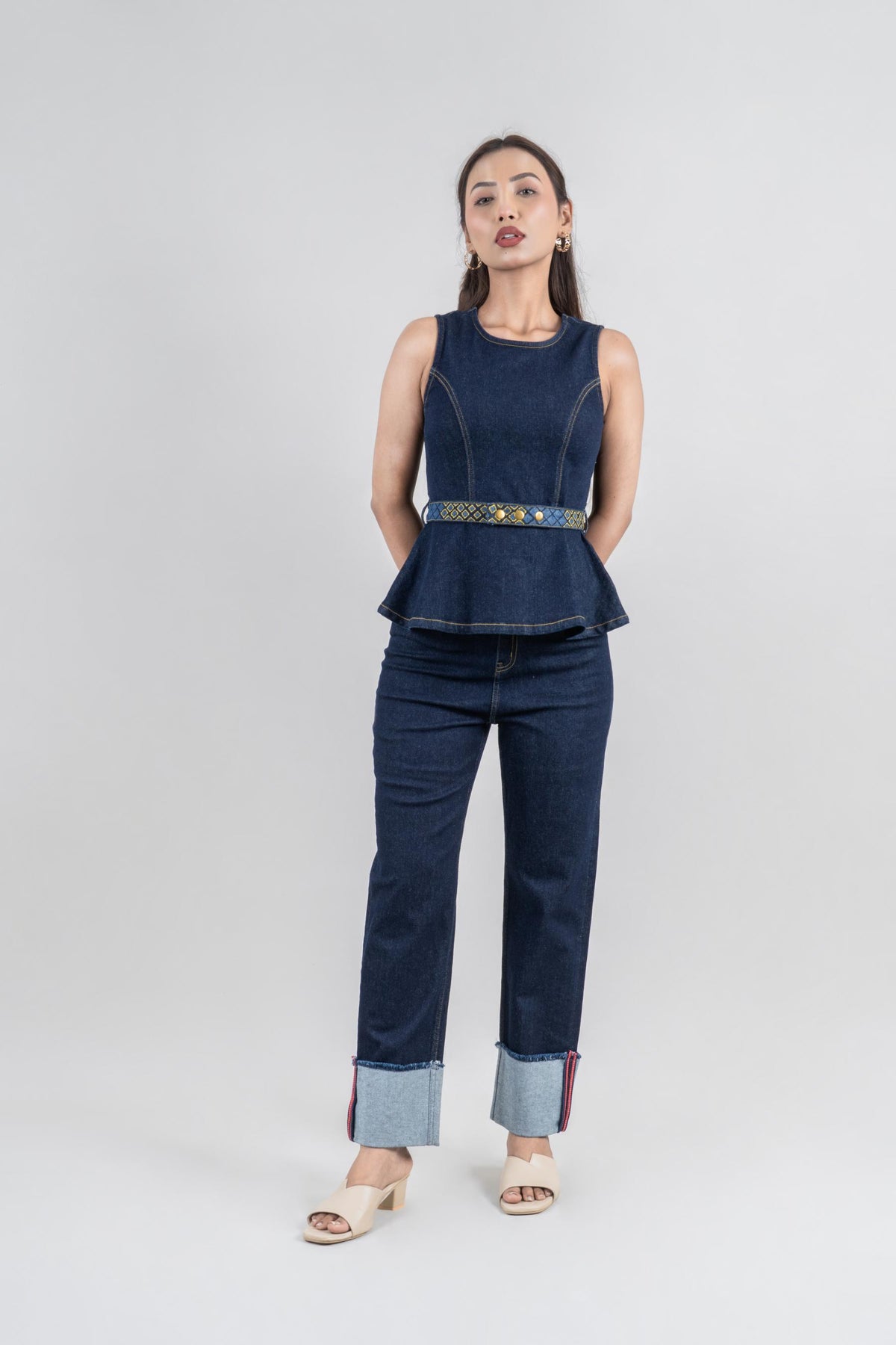 Ember Peplum | Belted Denim Top