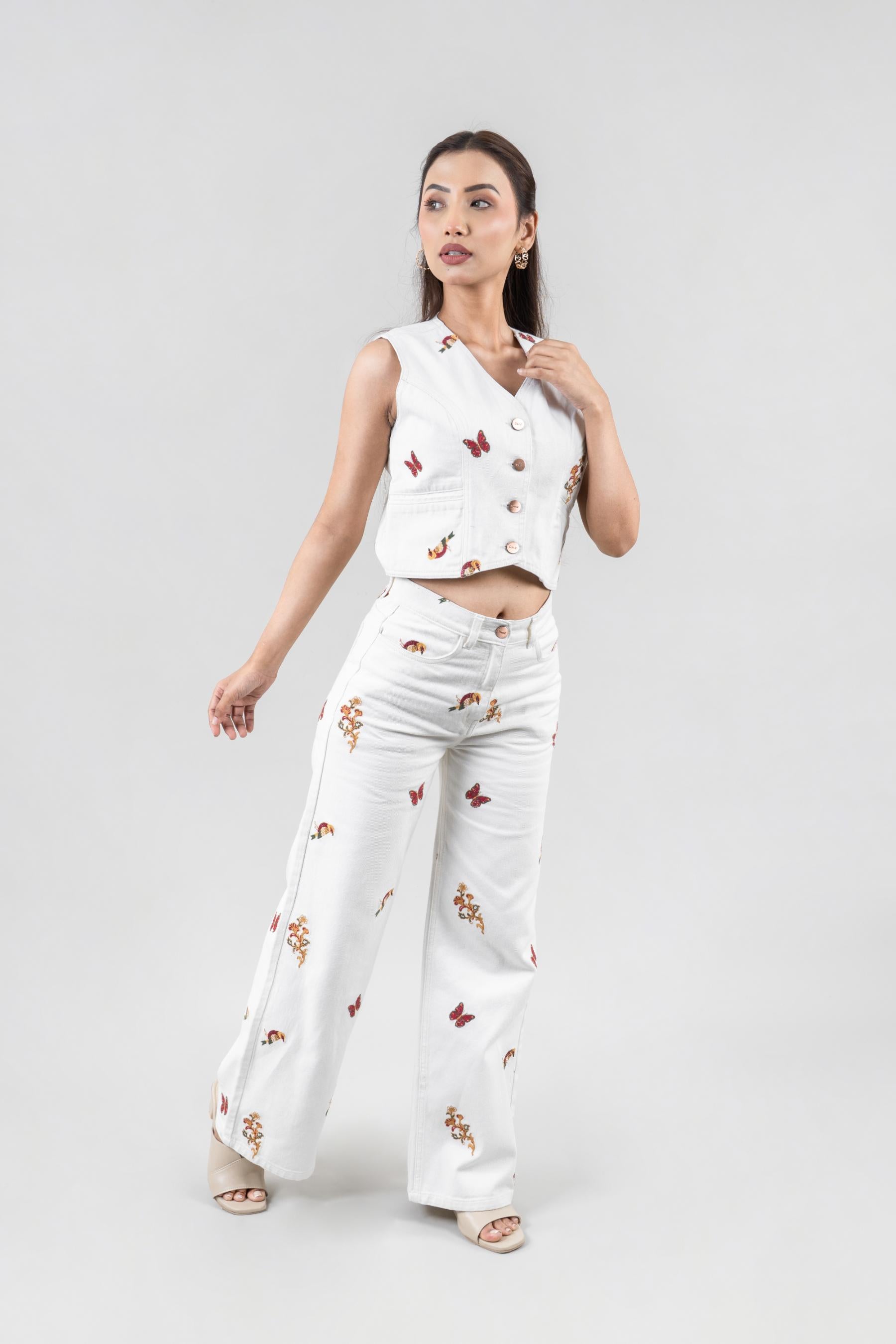 Nature Muse | Women's Embroidered High Rise Jeans