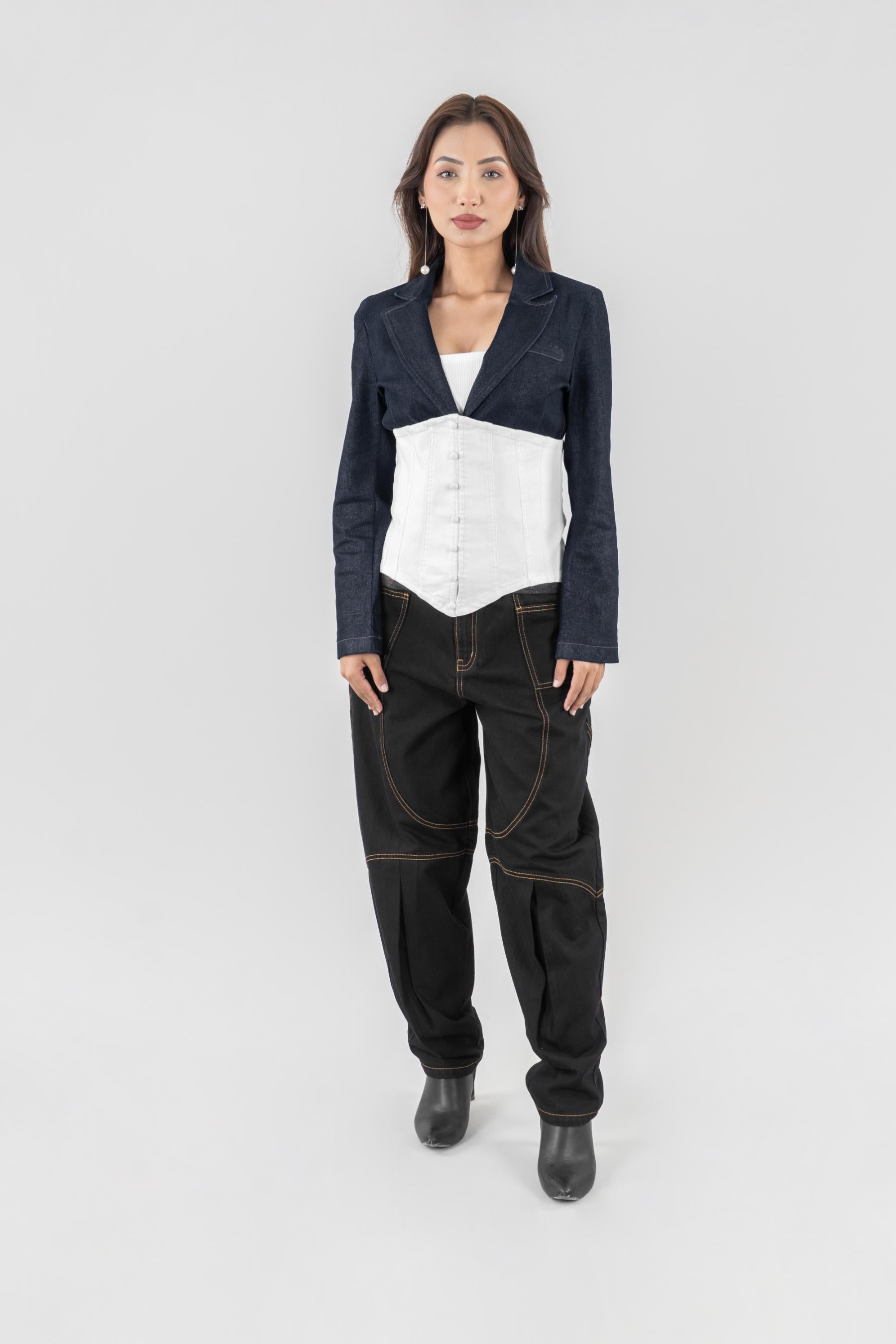 White urban crop top, women corset fit, cotton elastane, bio wash, sizes XS-XL, made in India