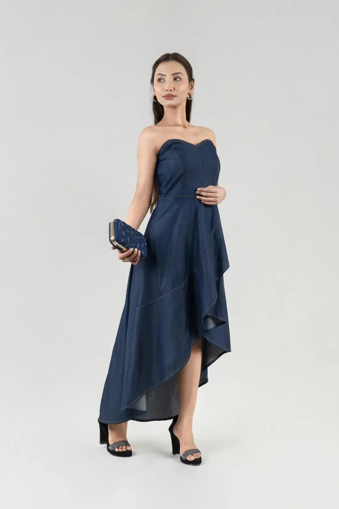 Women’s Dress Dark Blue Off Shoulder Denim Dress XS-XL