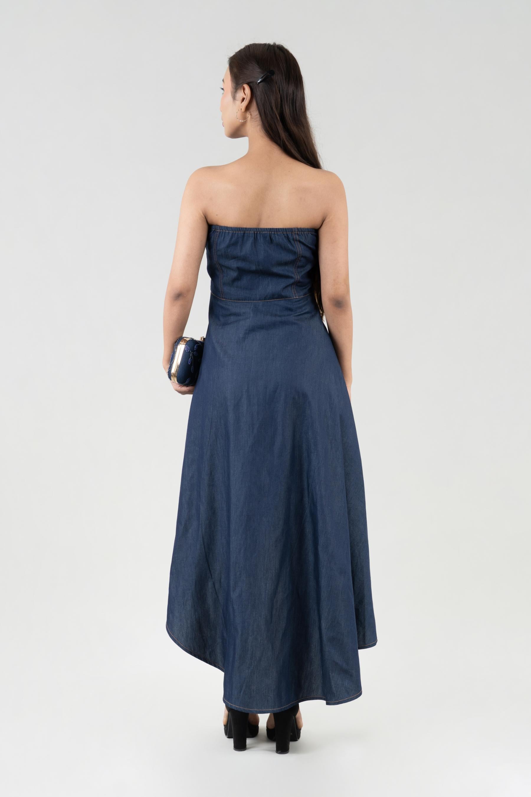 Women’s Dress Dark Blue Off Shoulder Denim Dress XS-XL