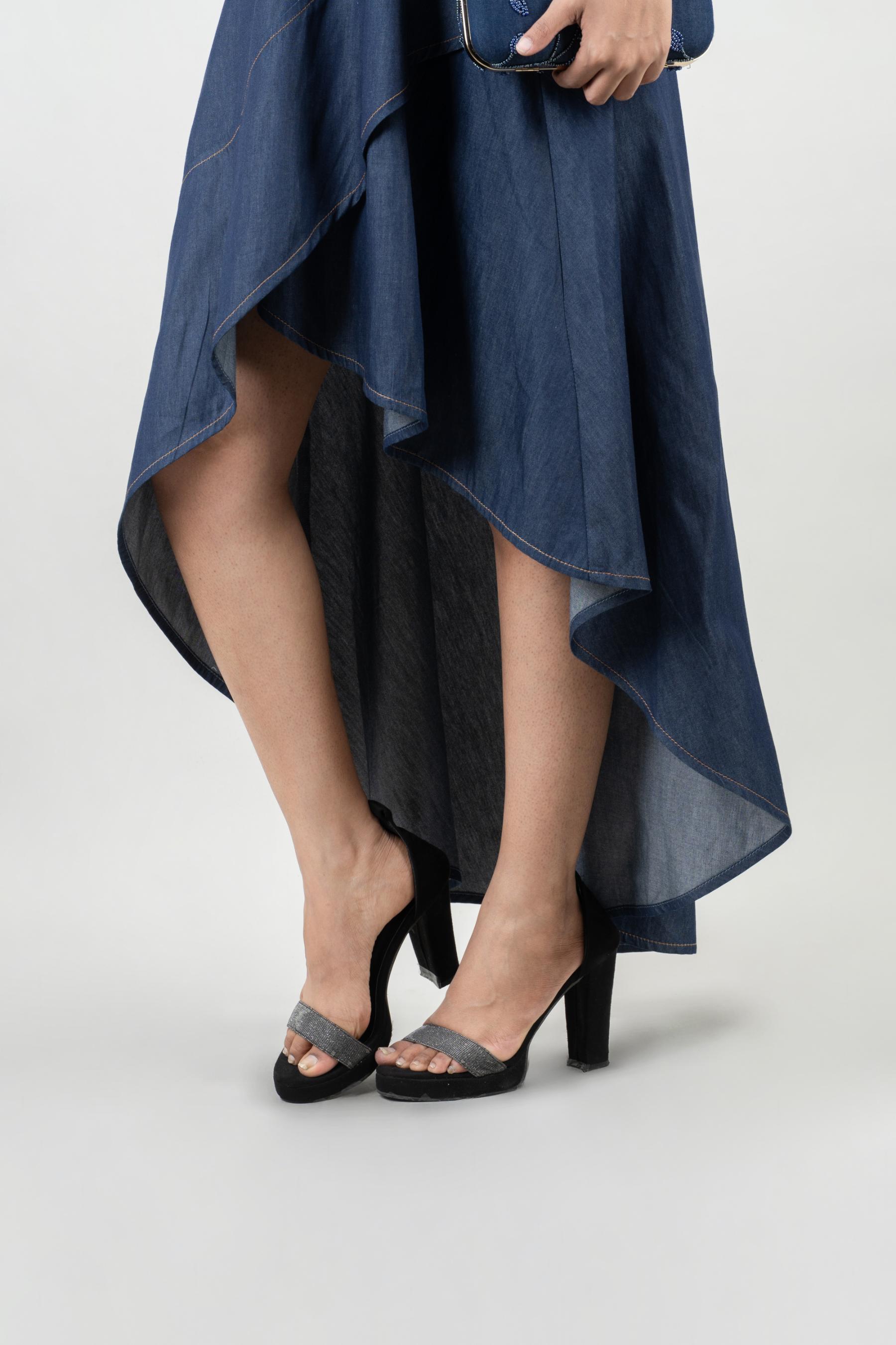 Women’s Dress Dark Blue Off Shoulder Denim Dress XS-XL