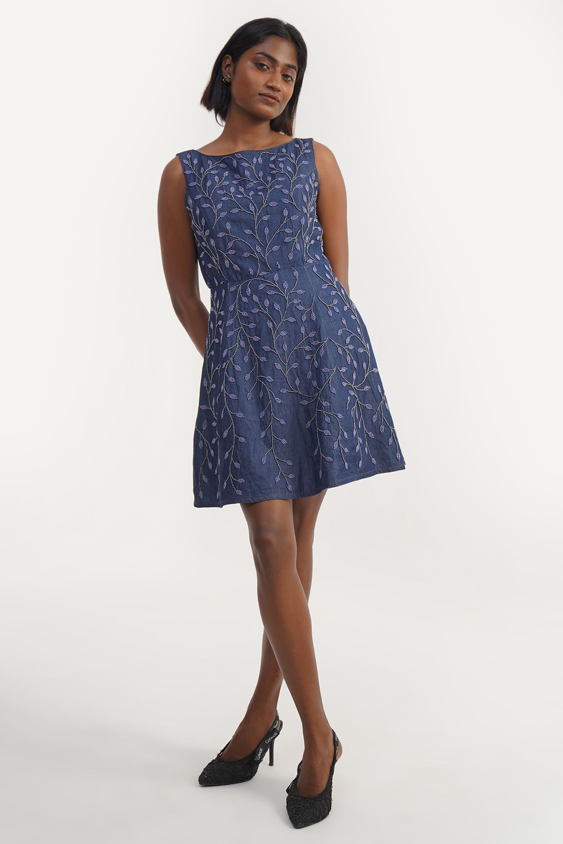 Dark Blue Studded Denim Dress