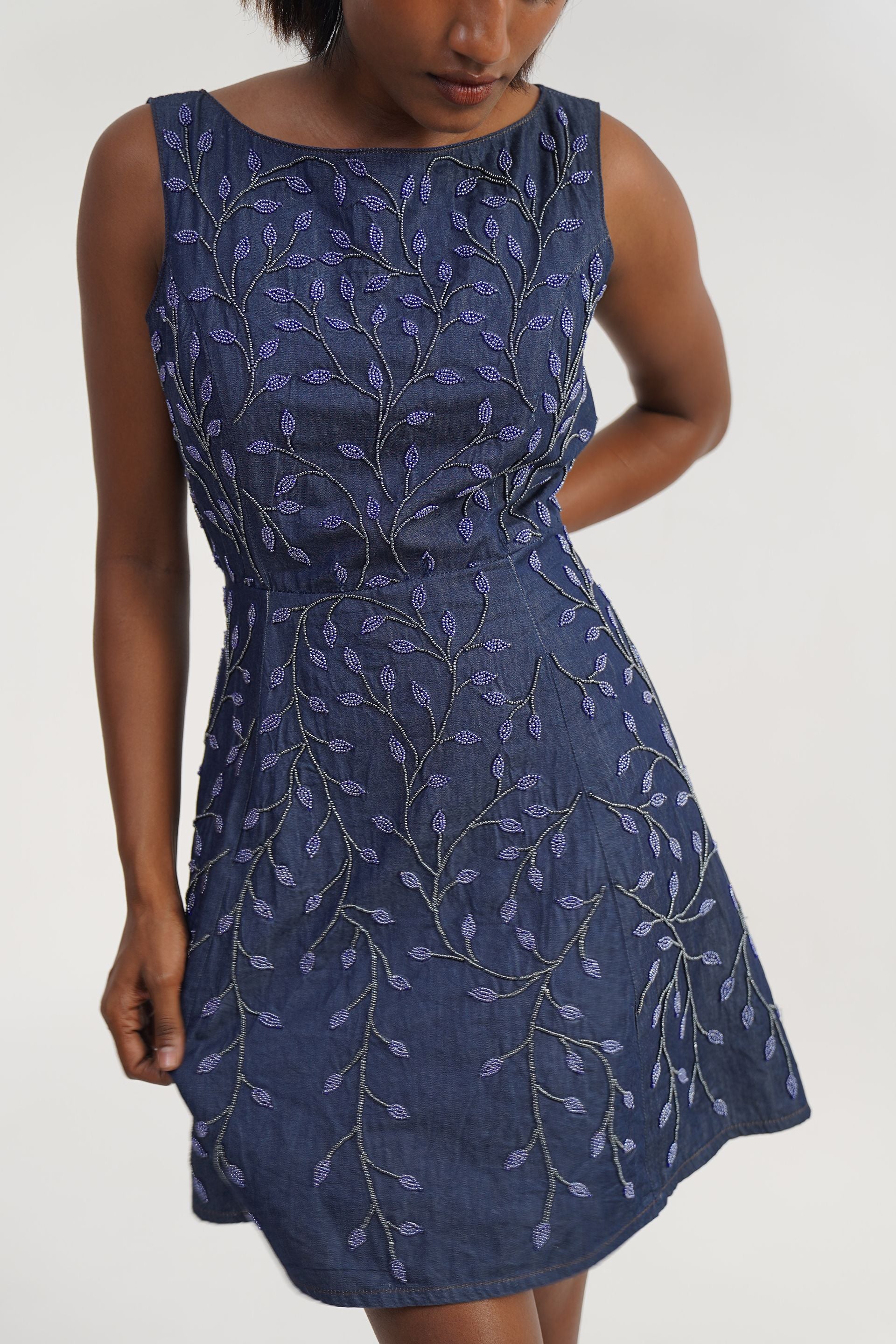 Pearl Fade | Studded Denim Dress | Made to Order