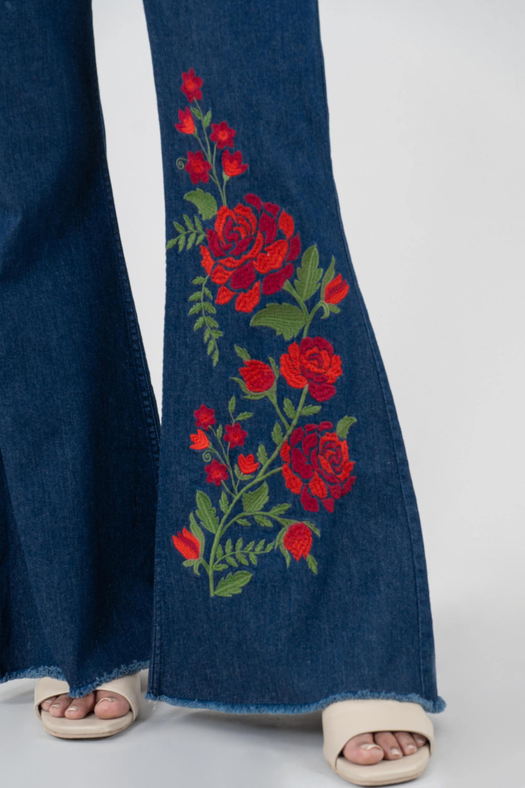 Embro Fray Flare | Embroidered Bootcut Jeans