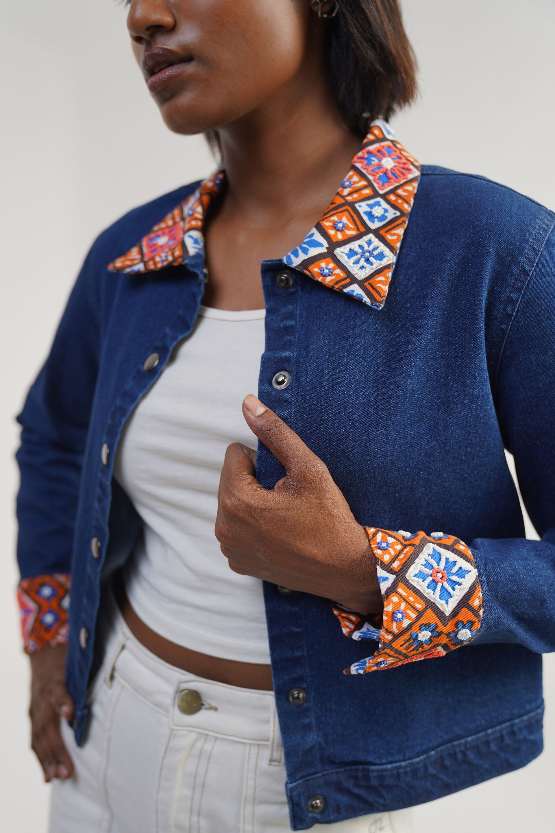 Embellished Indigo | printed Jacket | Made to Order