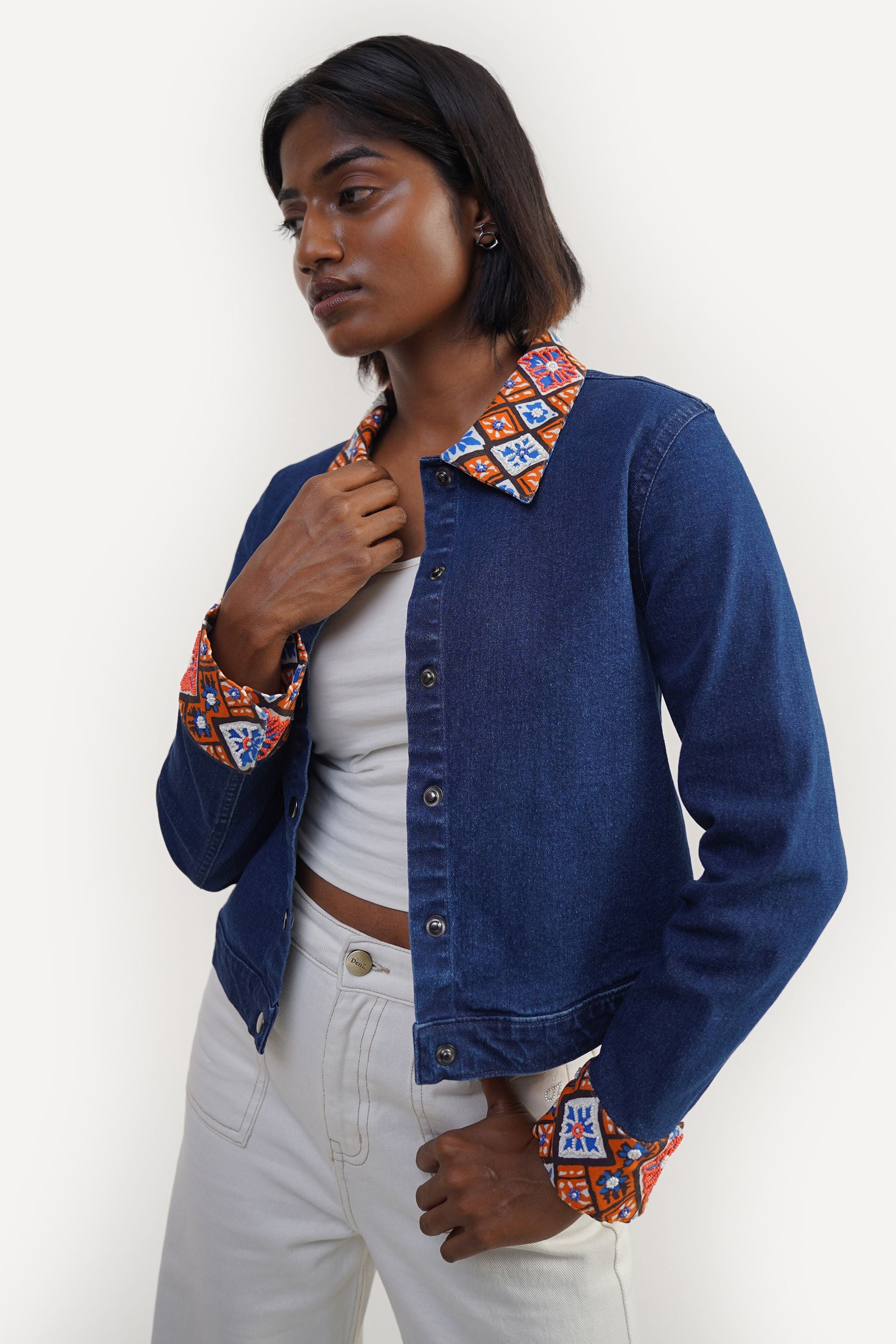 Embellished Indigo | printed Jacket | Made to Order