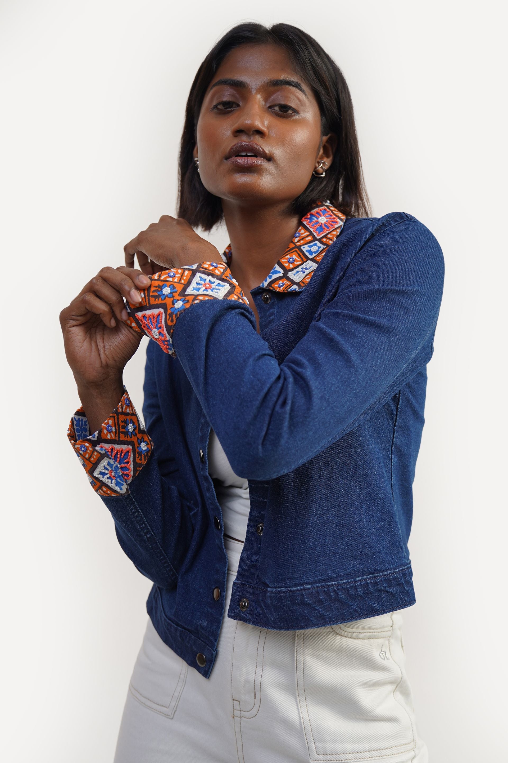 Embellished Indigo | printed Jacket | Made to Order