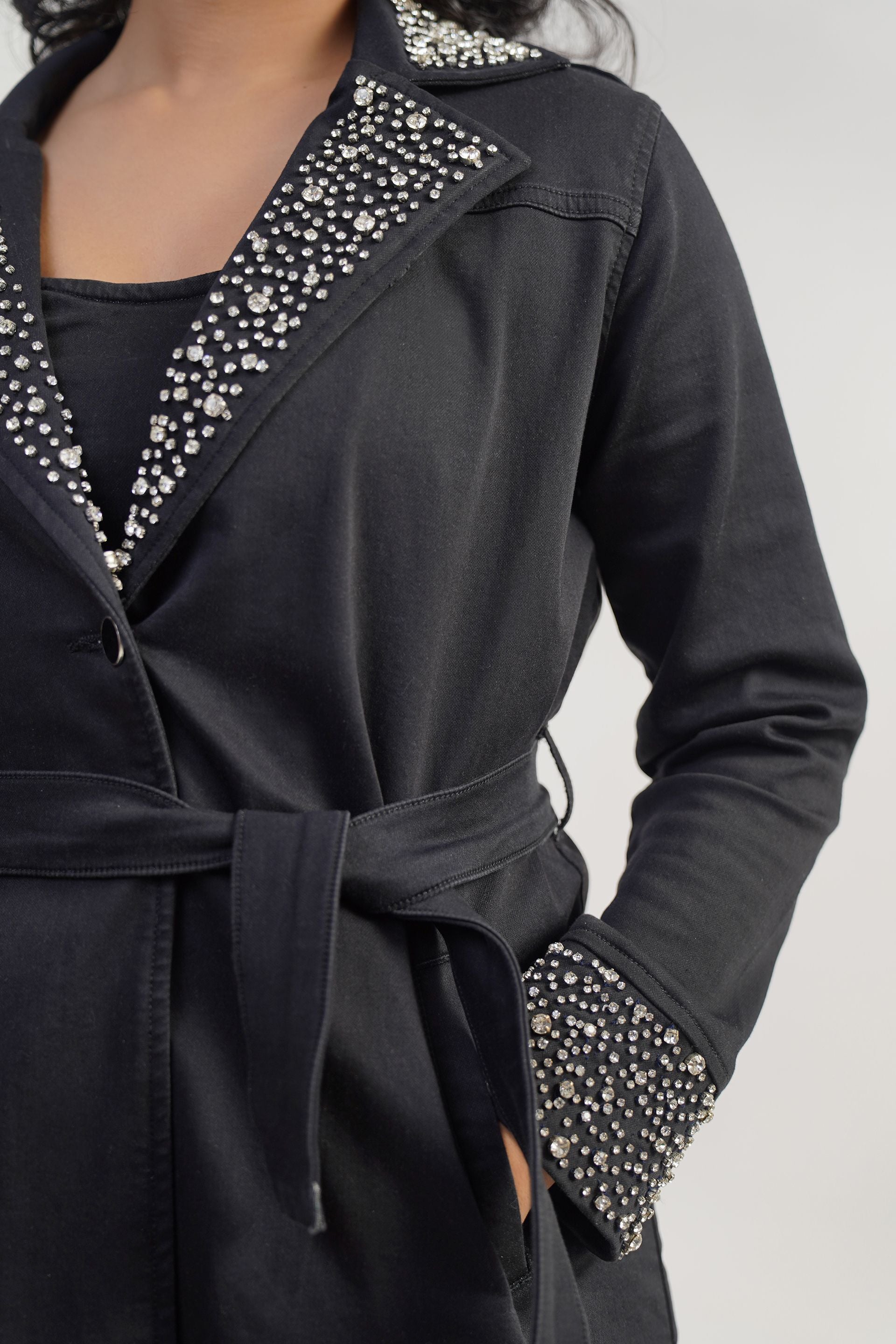 Crystal Noir | Studded Trench Coat | Made to Order