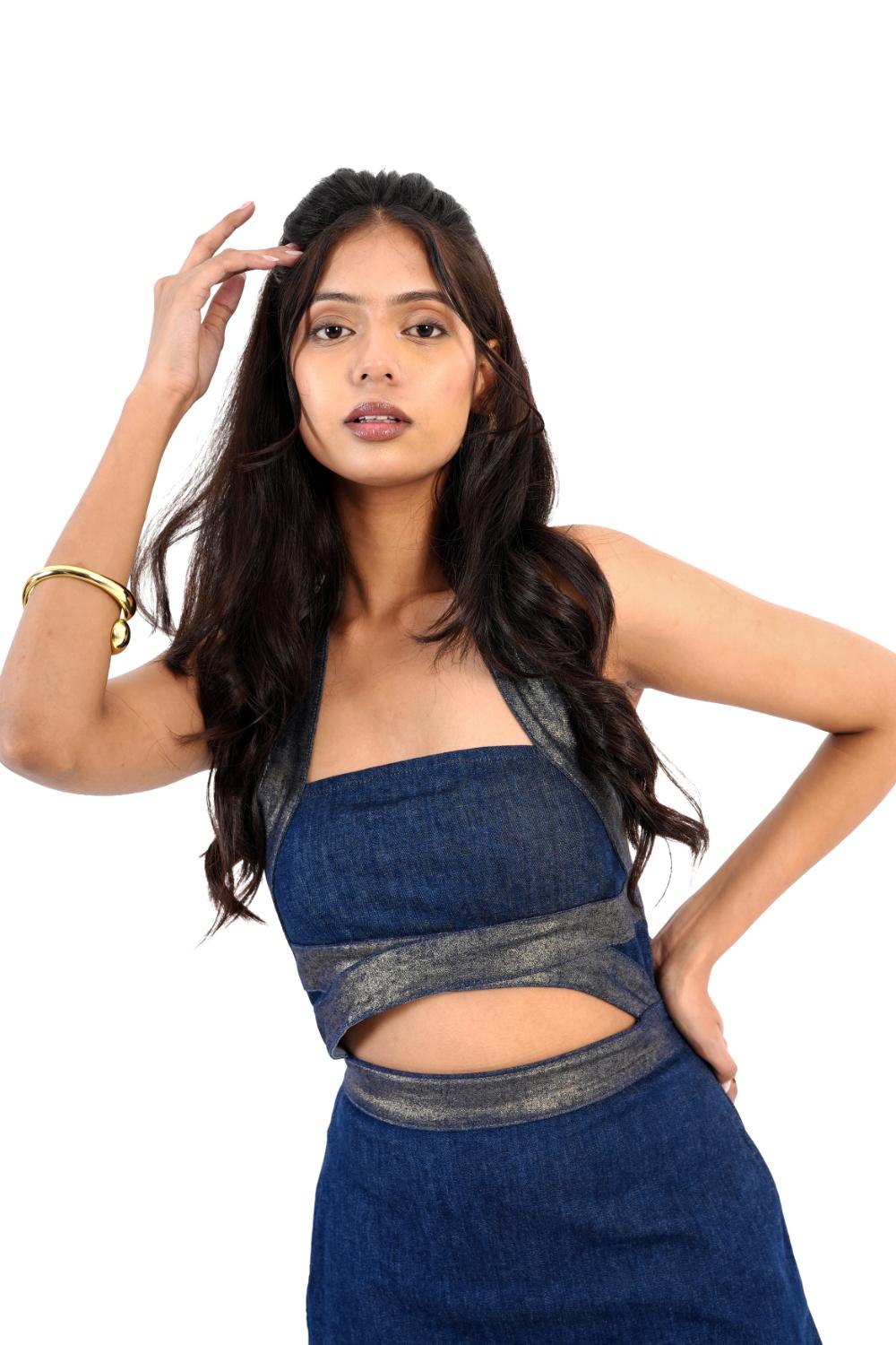 Nova Glow | Neck Denim Mini Dress