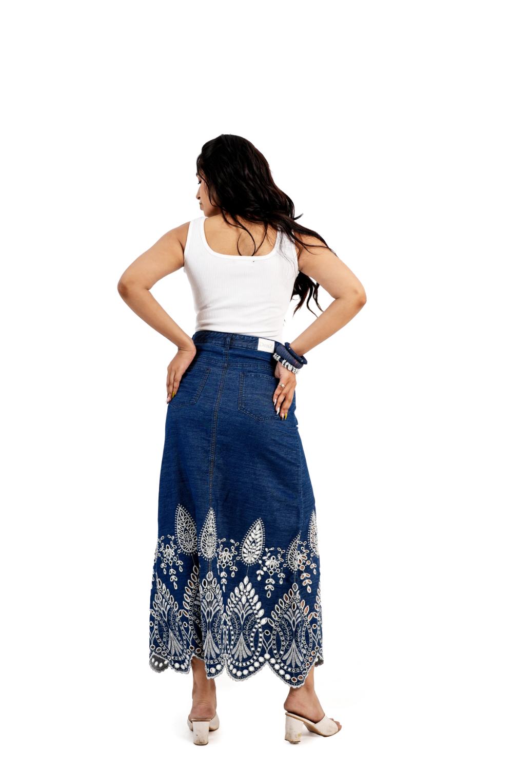 Schiffli Grace | Denim Schiffli Embroidery Skirt