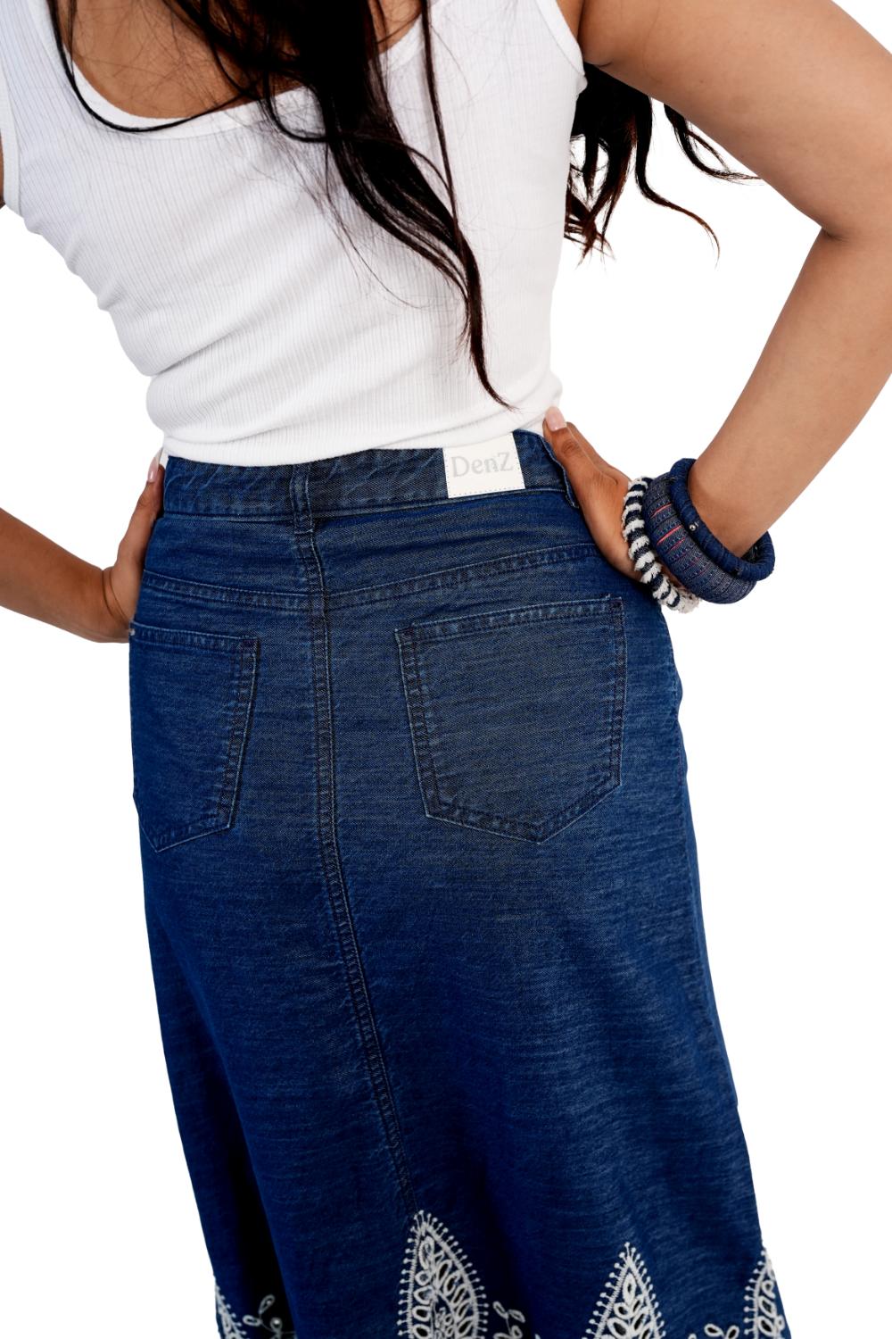 Schiffli Grace | Denim Schiffli Embroidery Skirt