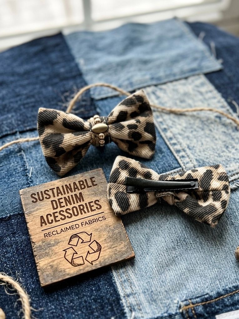 Vibrant Denim Bow Clip: Handmade Multi-Color Cotton Accessory