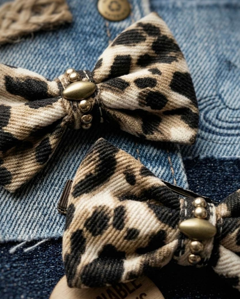 Vibrant Denim Bow Clip: Handmade Multi-Color Cotton Accessory
