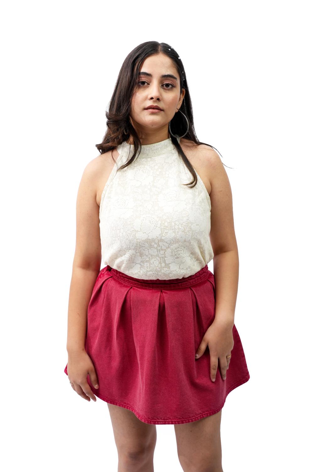 Modern Grace | Crochet racer neck top with overdyed pleated skirt