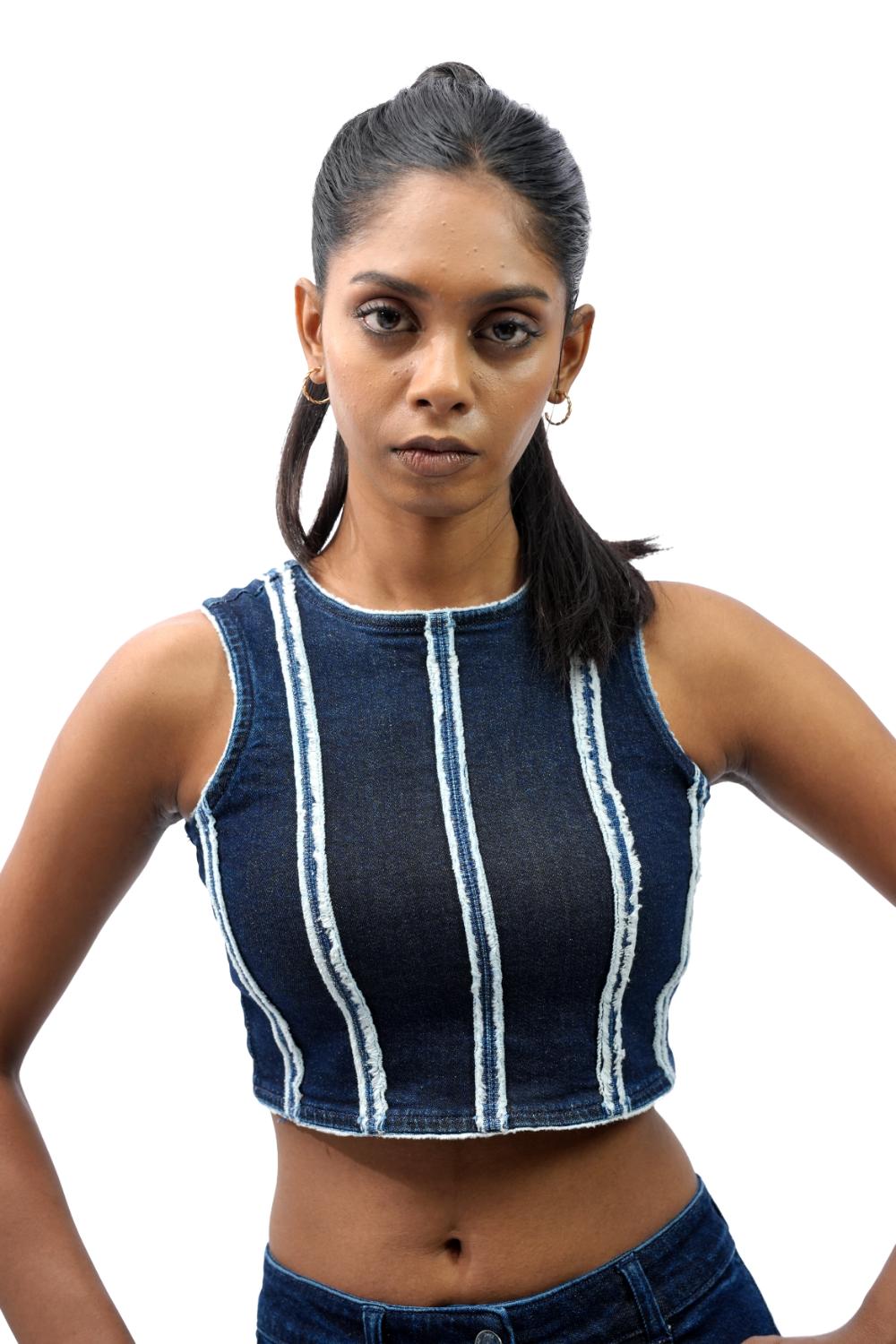 Selvedge Denim Co-ord | Crop top with cargo pocket highrise straight fit jeans