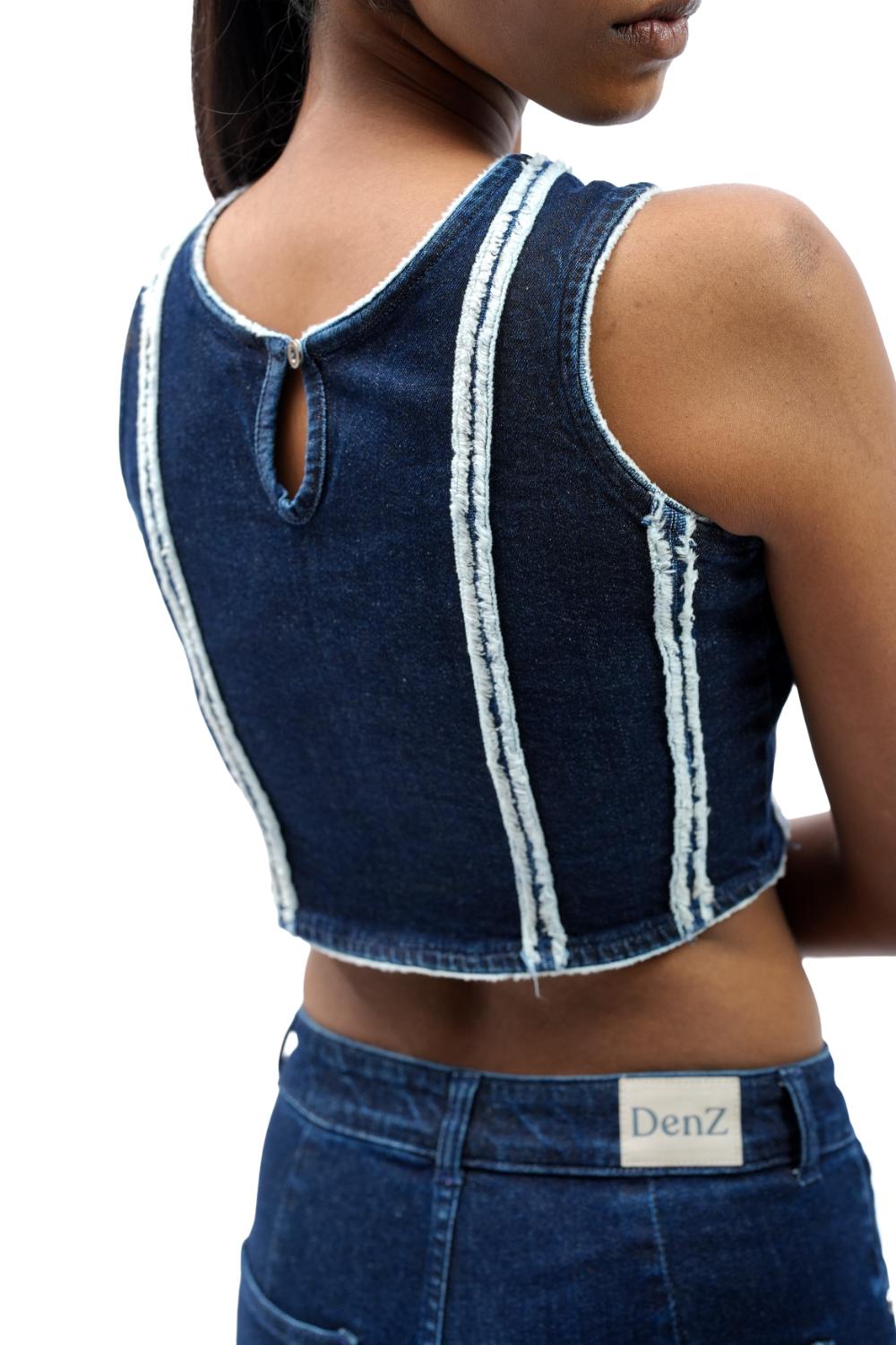 Selvedge Denim Co-ord | Crop top with cargo pocket highrise straight fit jeans