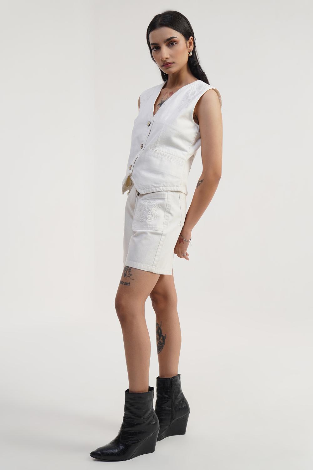Ivory Thread | Women White Denim Co-ord Set
