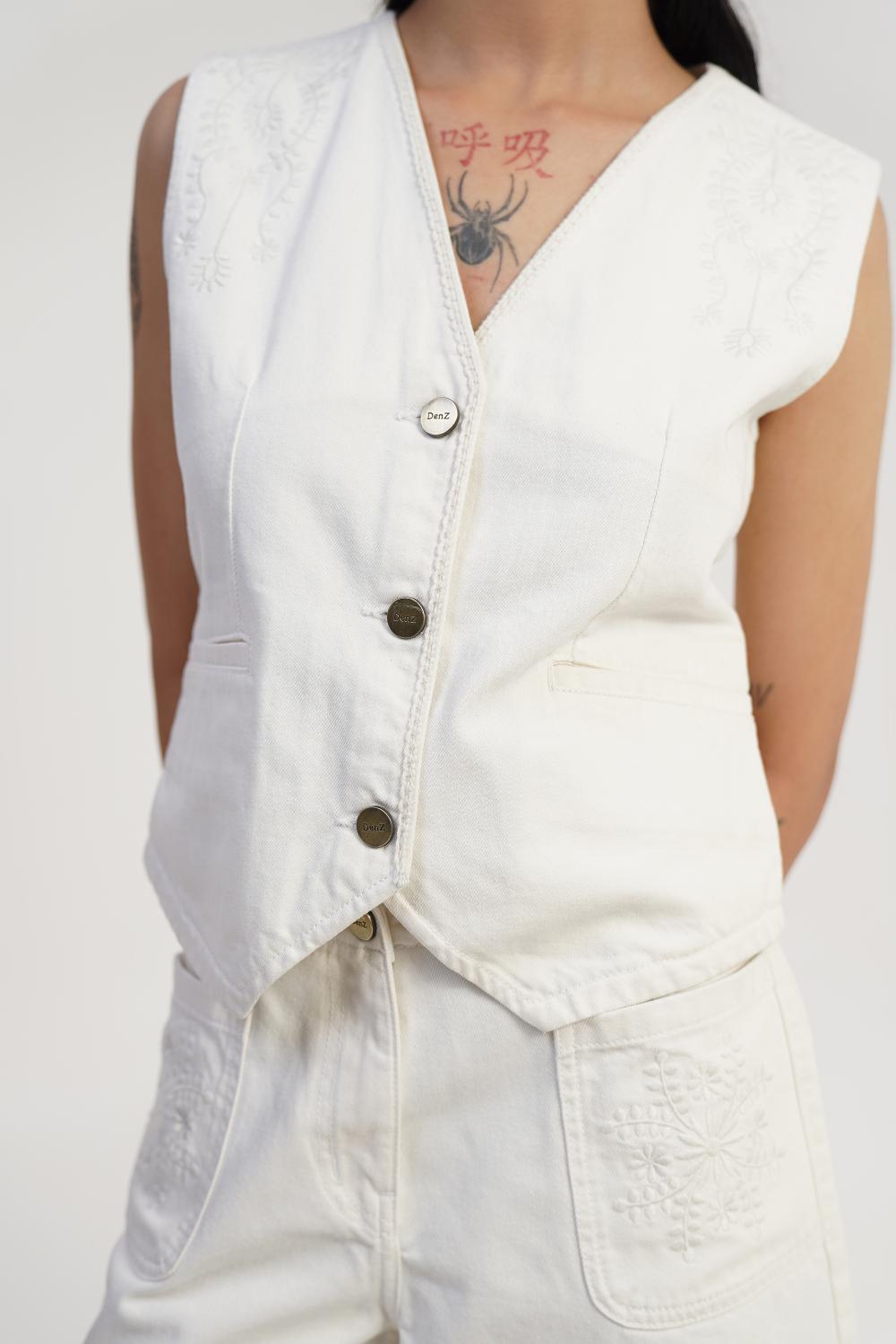 Ivory Thread | Women White Denim Co-ord Set