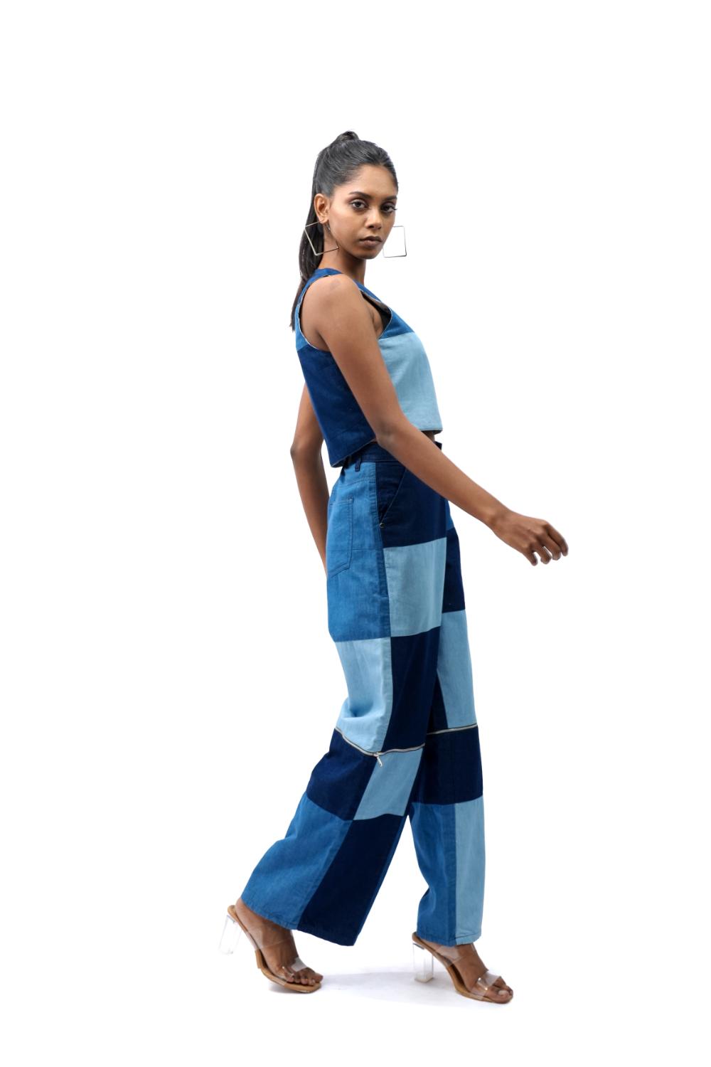 Statement Denim | Upcycled side zip opening top along with convertable jeans or jorts
