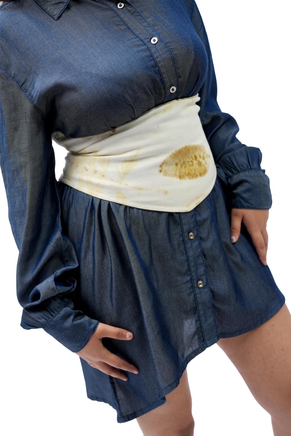 Indigo Botanica | Highlow shirt dress with natural print corset
