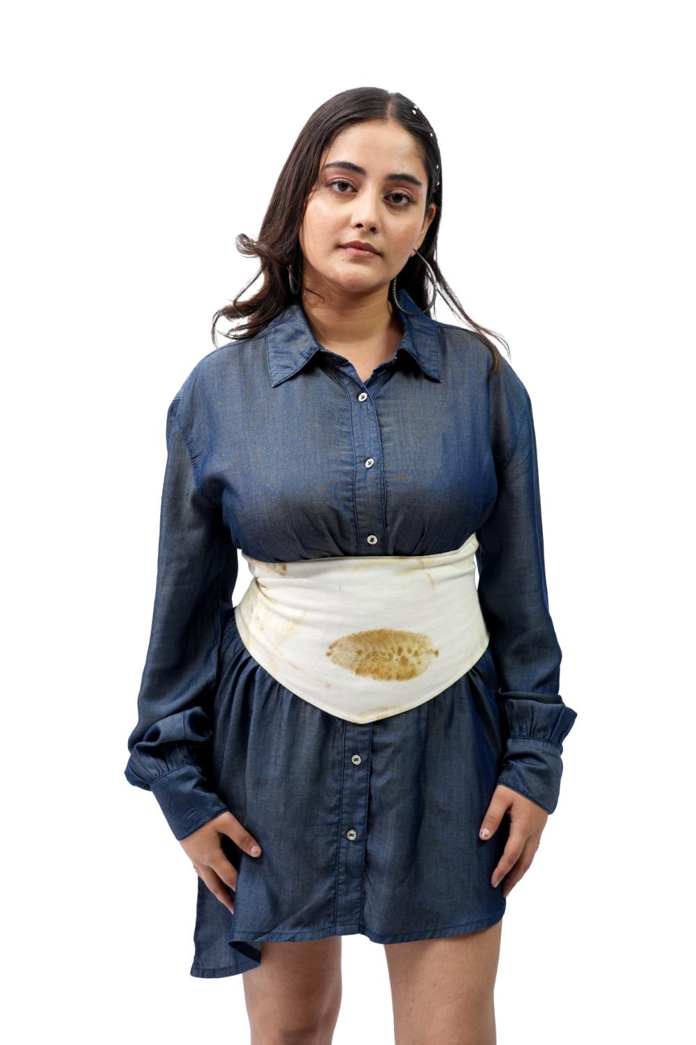 Indigo Botanica | Highlow shirt dress with natural print corset