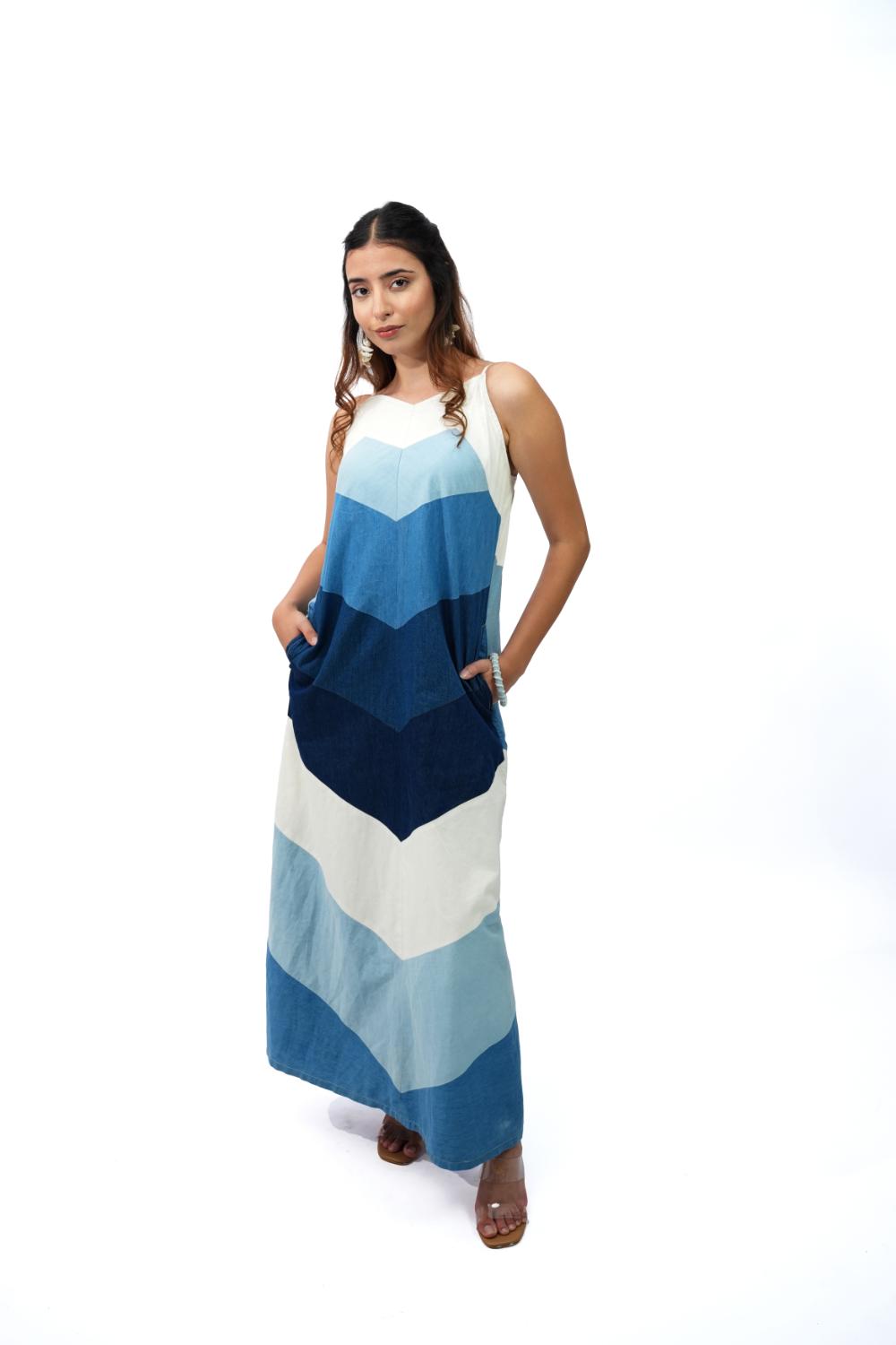 Ocean Cascade | Upcycled fabric maxi dress