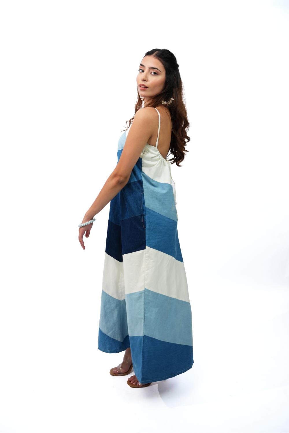 Ocean Cascade | Upcycled fabric maxi dress