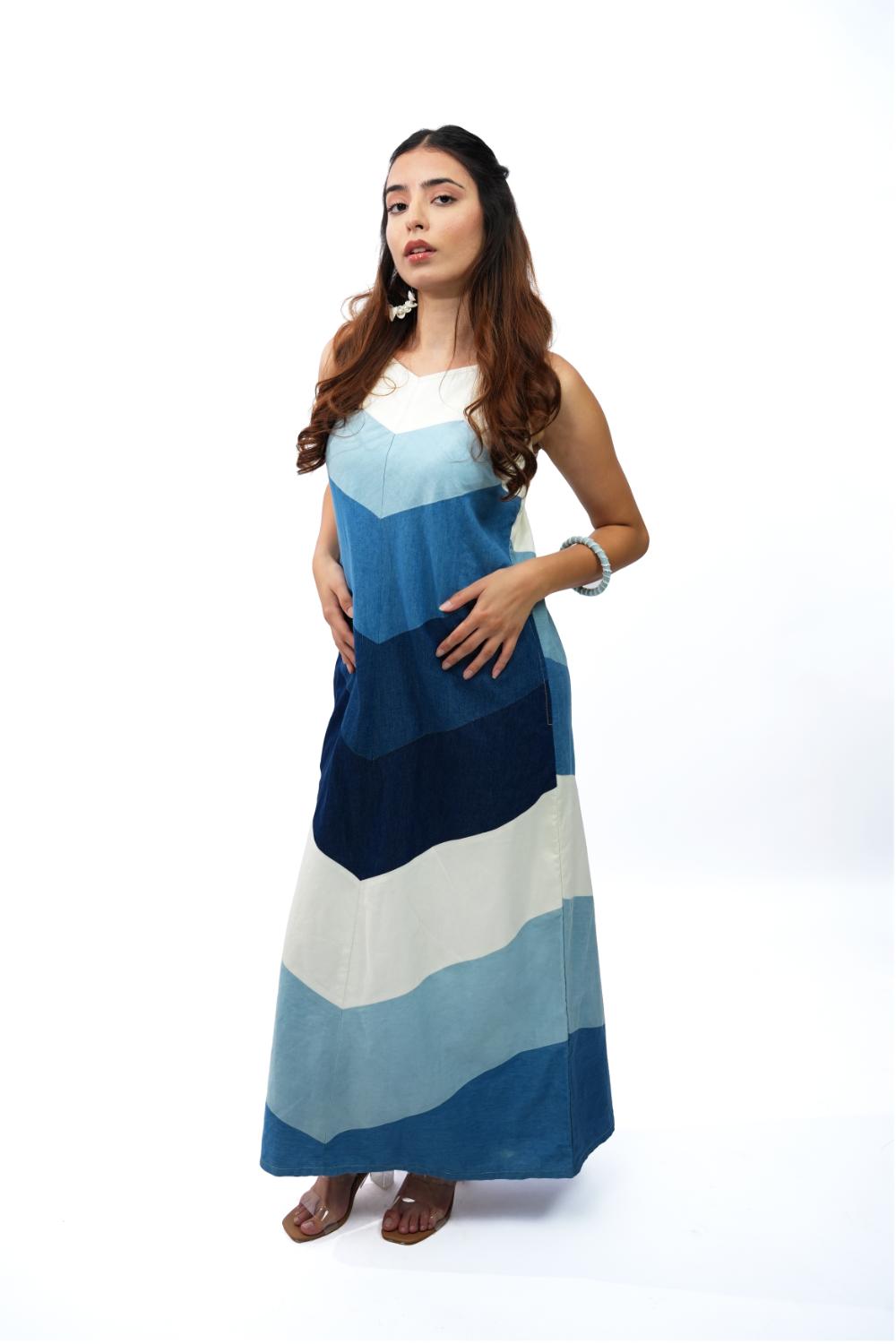 Ocean Cascade | Upcycled fabric maxi dress