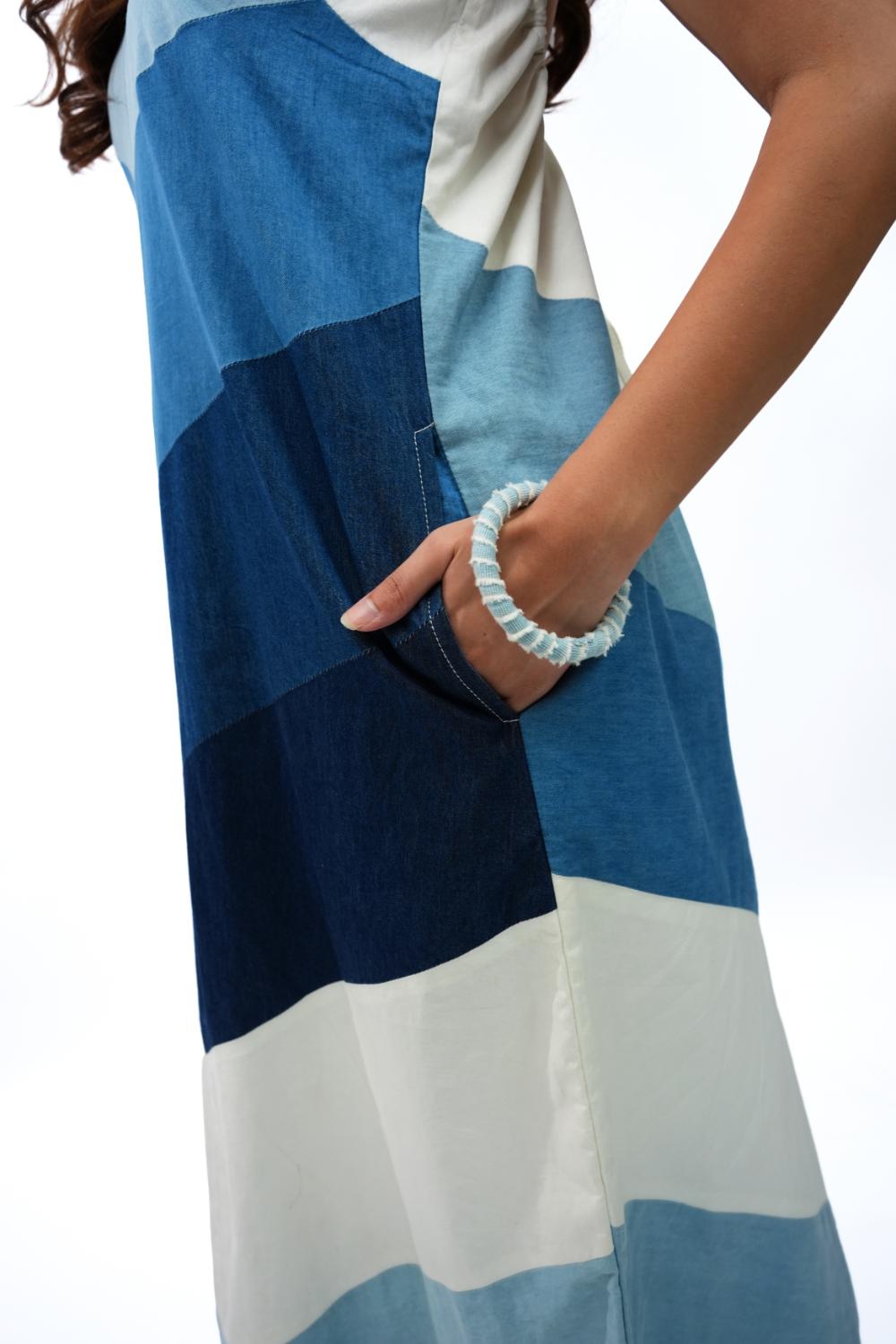 Ocean Cascade | Upcycled fabric maxi dress