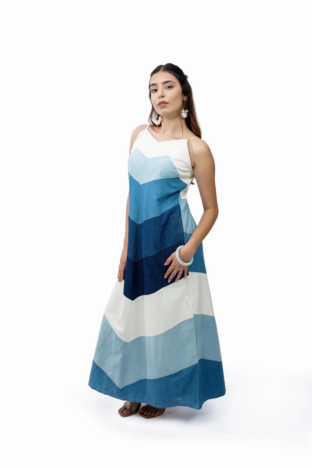 Ocean Cascade | Upcycled fabric maxi dress