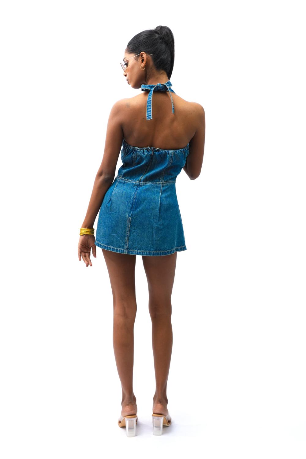 Blue Sculpt | Halter neck tinted mini dress