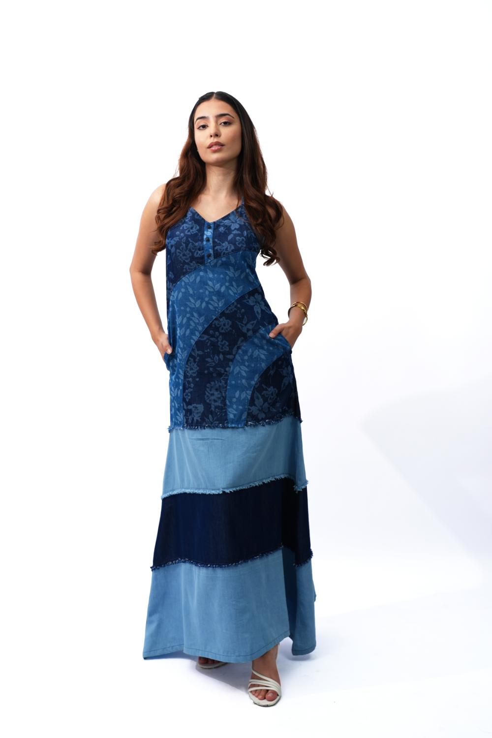 Bloom Panelled | Upcycled laser print maxi dress