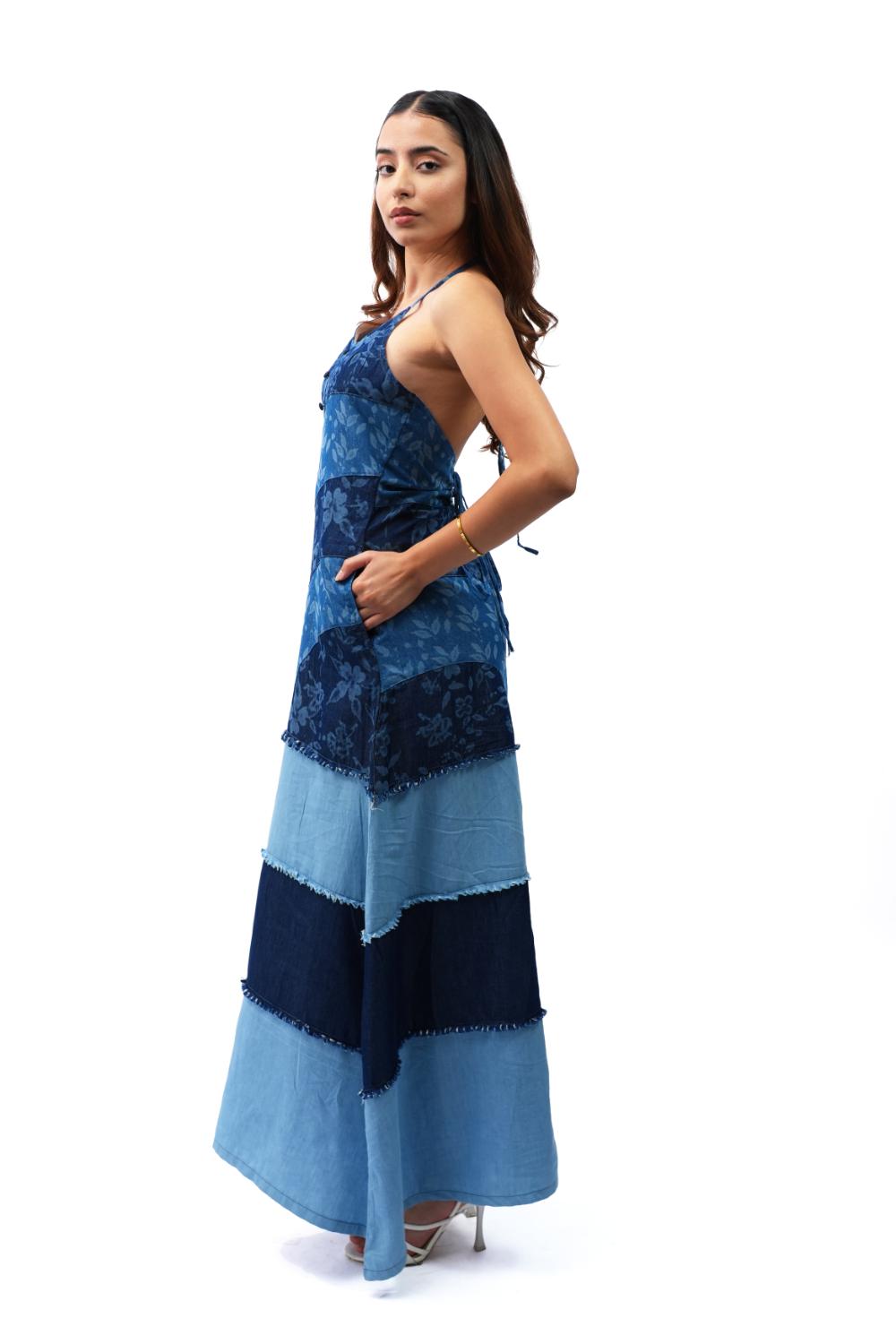 Bloom Panelled | Upcycled laser print maxi dress