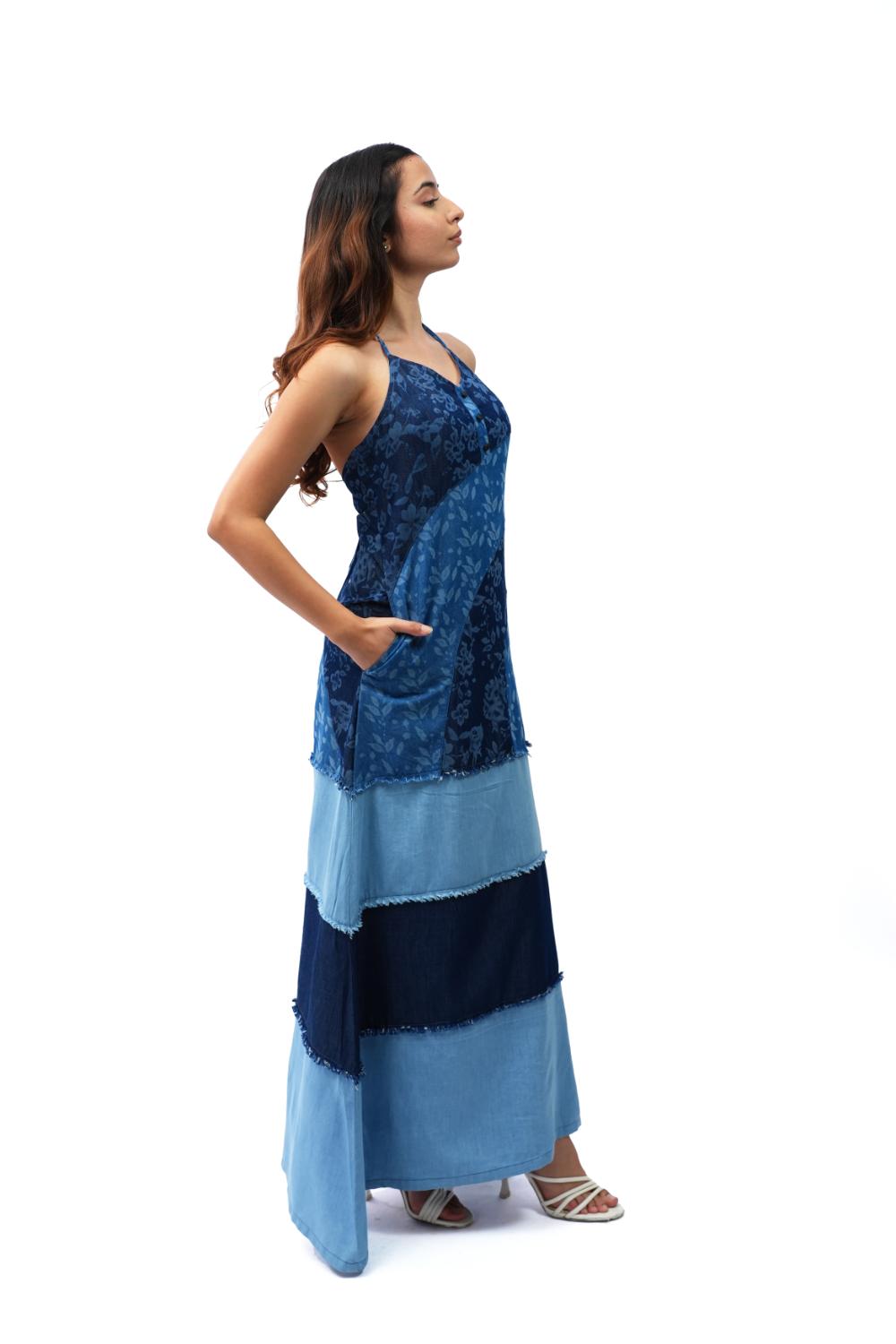 Bloom Panelled | Upcycled laser print maxi dress