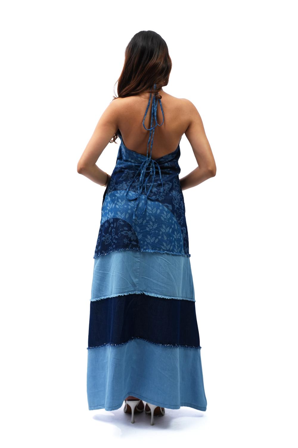 Bloom Panelled | Upcycled laser print maxi dress