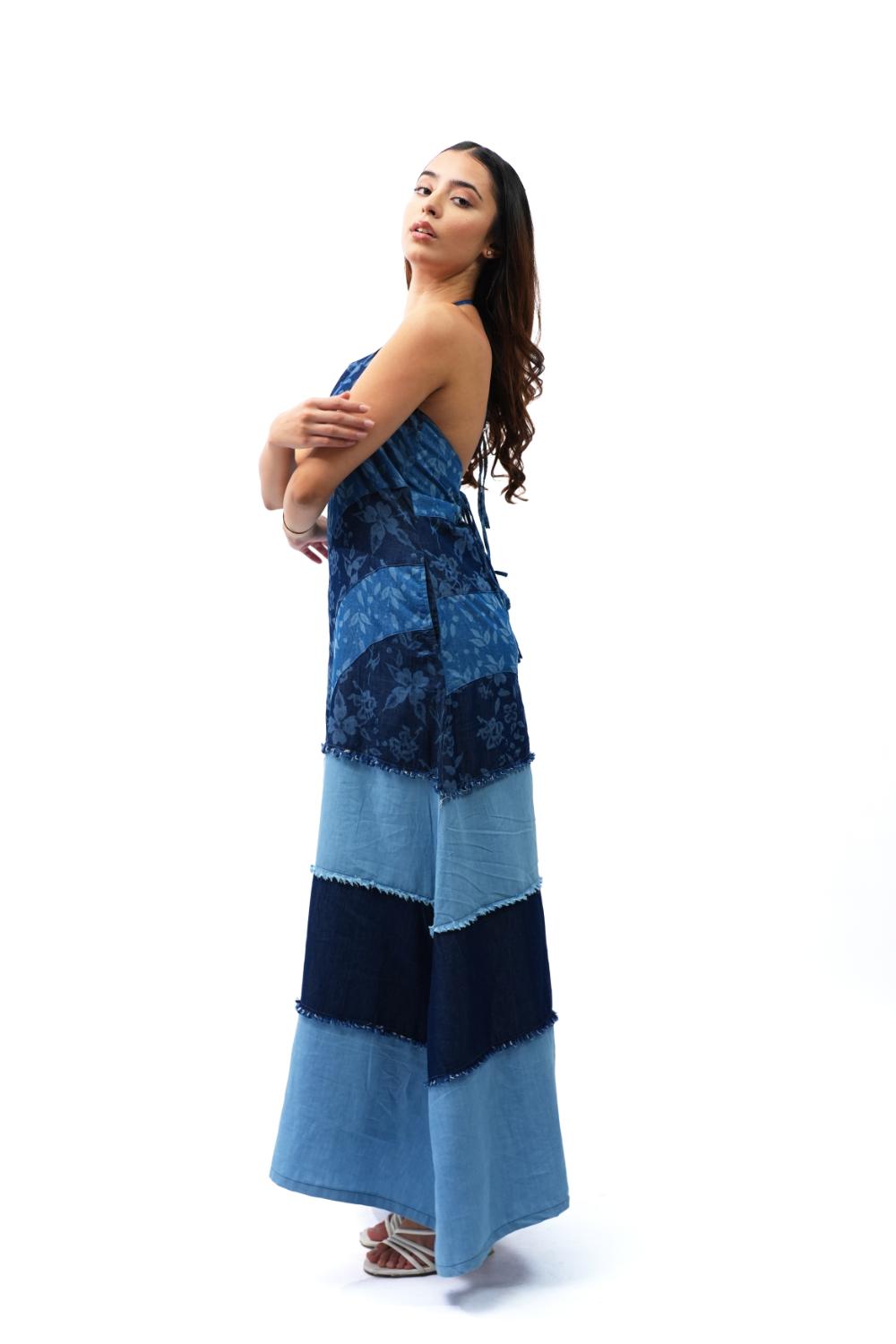 Bloom Panelled | Upcycled laser print maxi dress